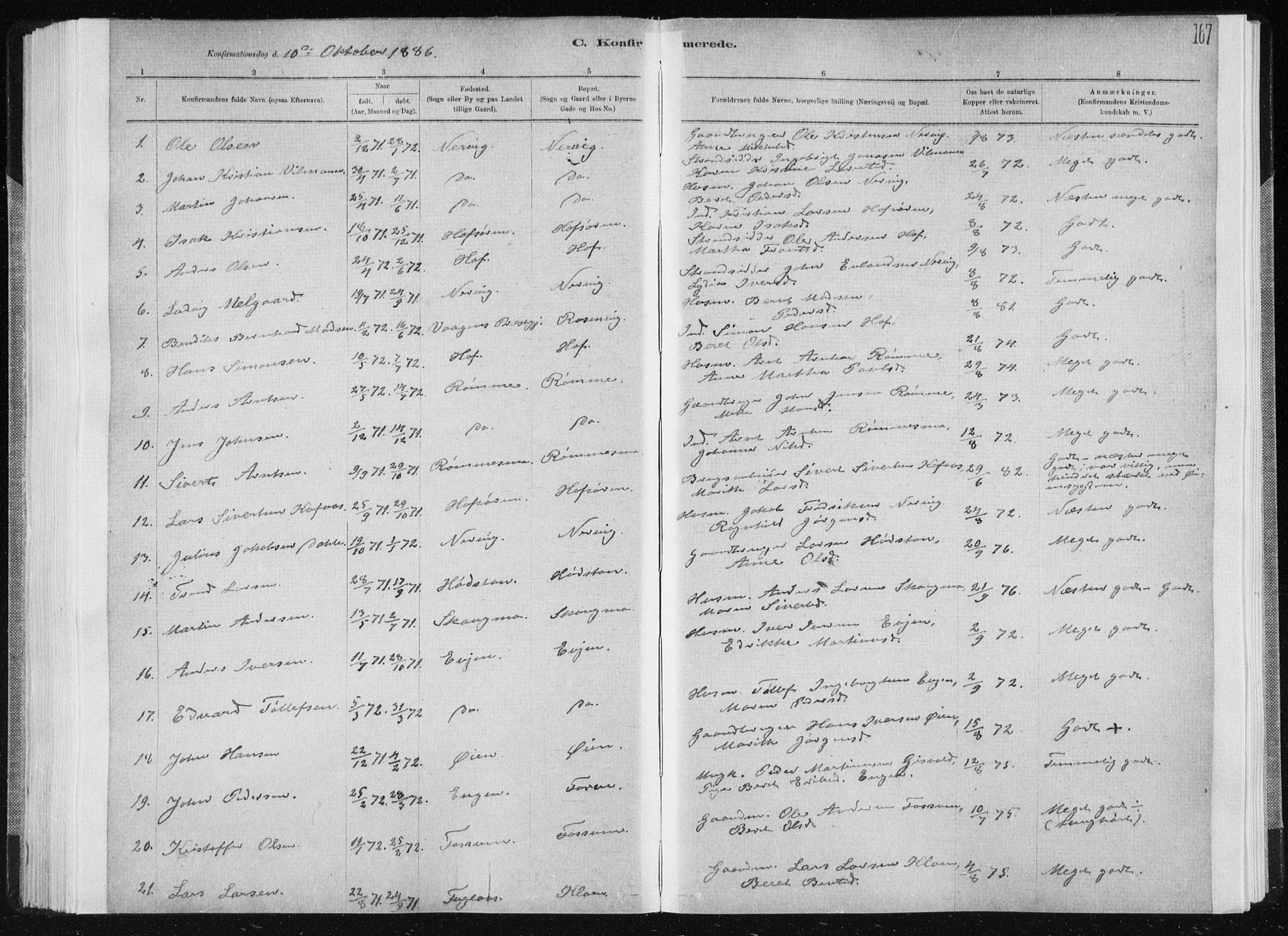 Ministerialprotokoller, klokkerbøker og fødselsregistre - Sør-Trøndelag, SAT/A-1456/668/L0818: Parish register (copy) no. 668C07, 1885-1898, p. 167