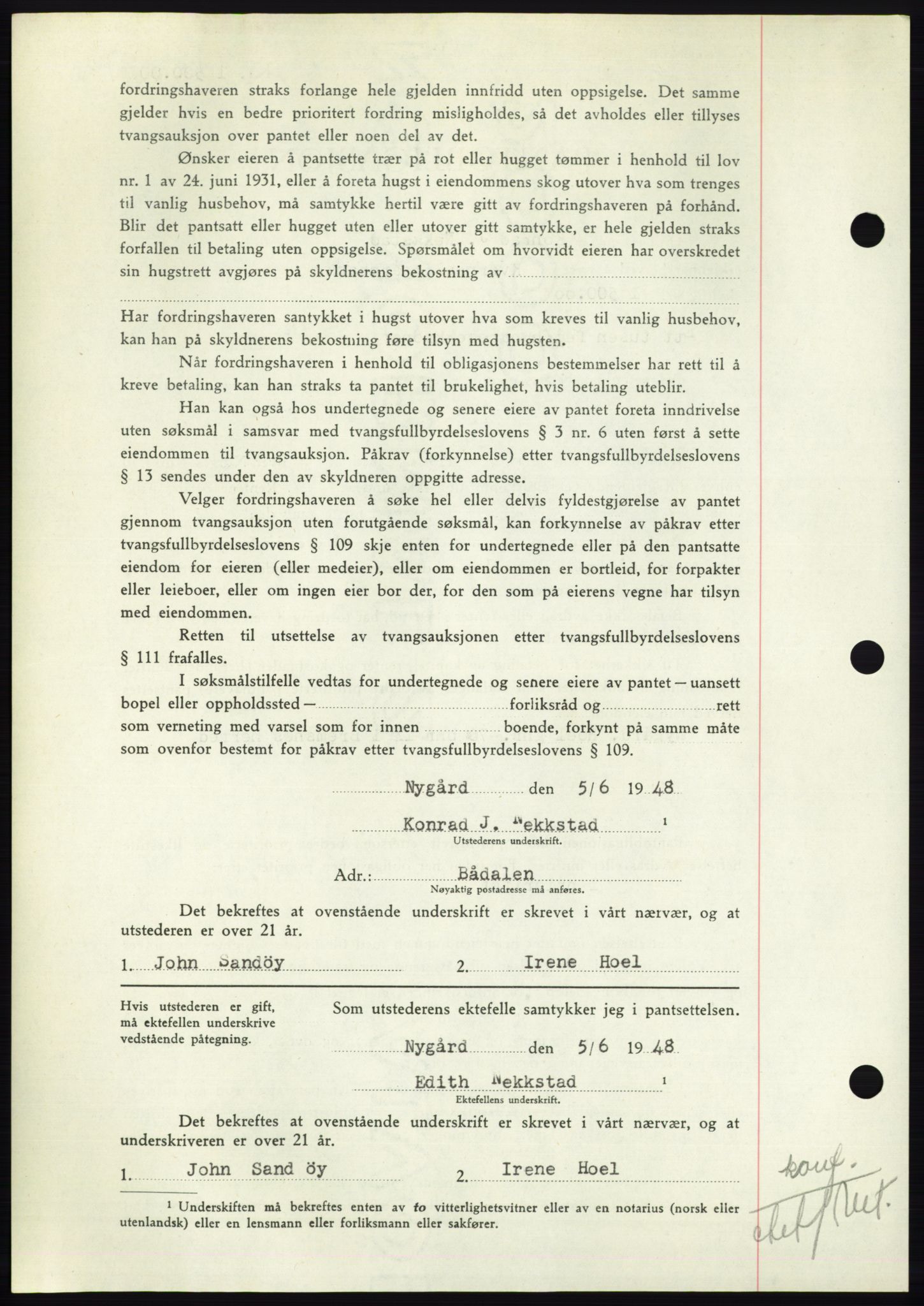 Nordmøre sorenskriveri, AV/SAT-A-4132/1/2/2Ca: Mortgage book no. B99, 1948-1948, Diary no: : 2001/1948