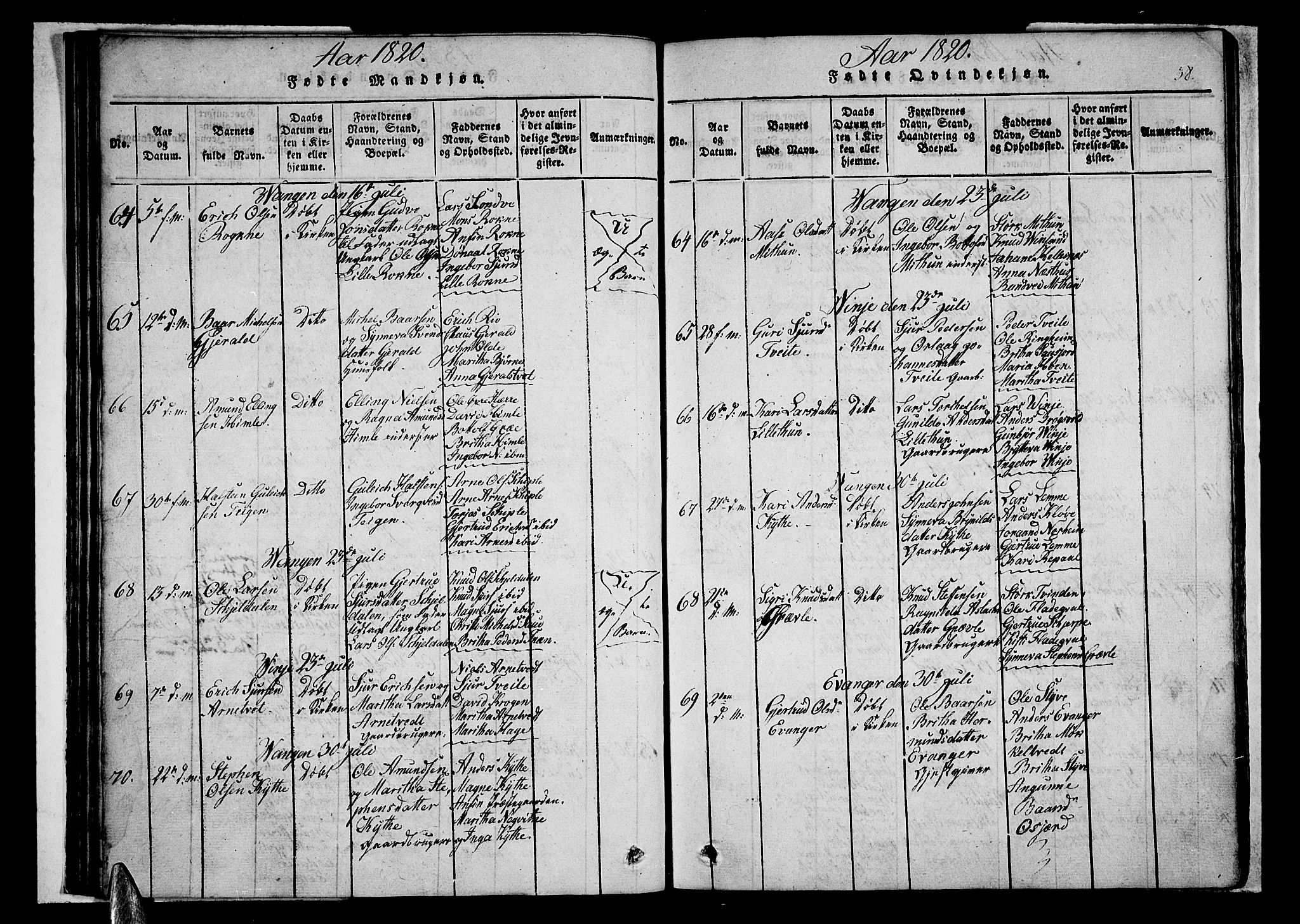 Voss sokneprestembete, SAB/A-79001/H/Haa: Parish register (official) no. A 11, 1816-1827, p. 38