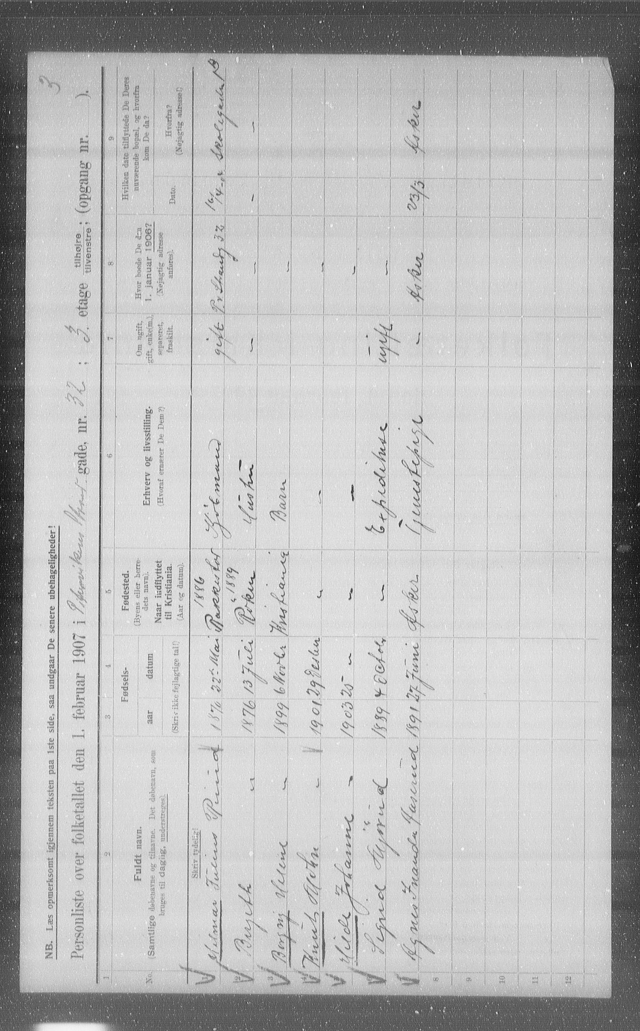 OBA, Municipal Census 1907 for Kristiania, 1907, p. 52904