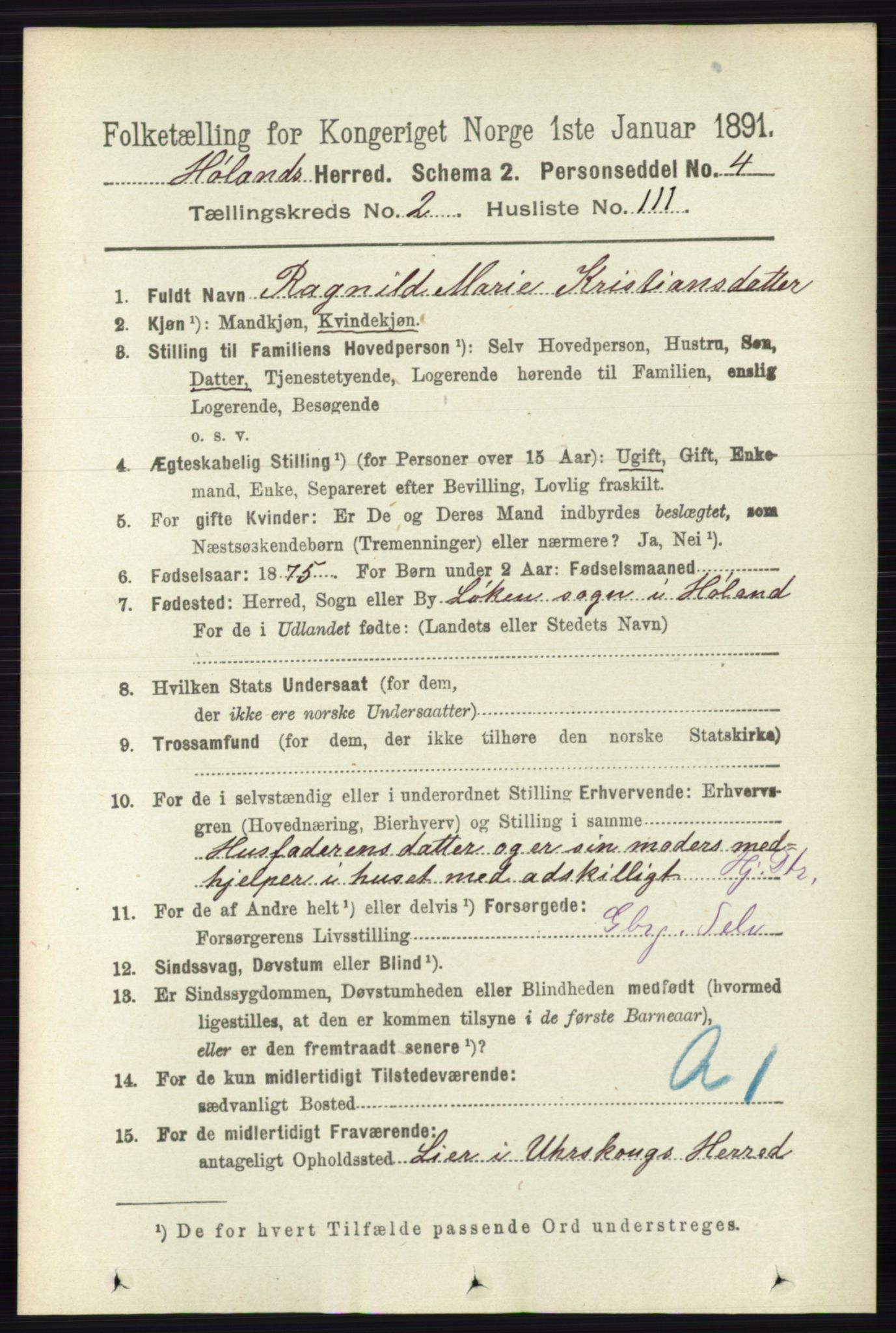 RA, 1891 census for 0221 Høland, 1891, p. 1525