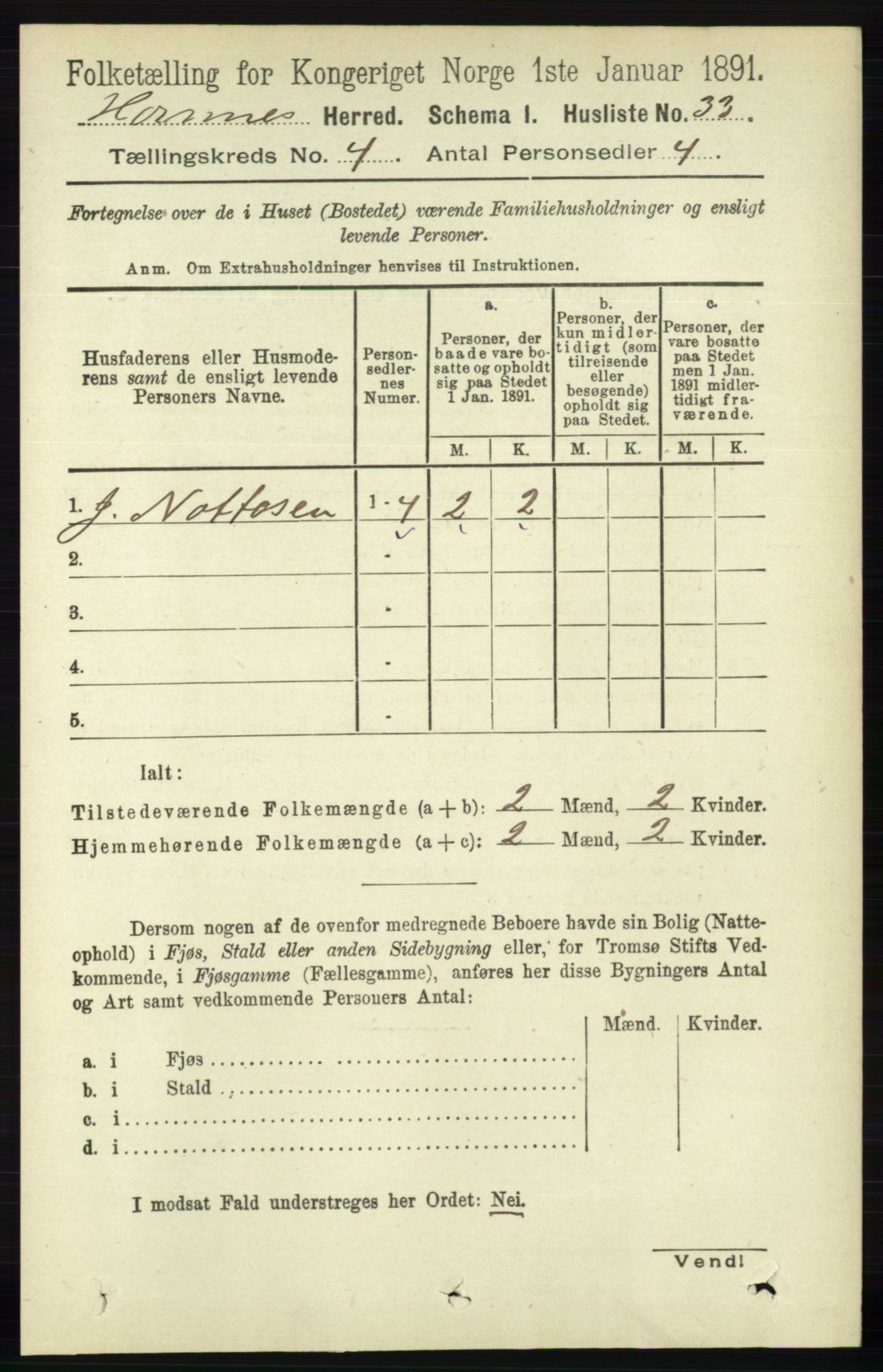 RA, 1891 census for 0936 Hornnes, 1891, p. 1049