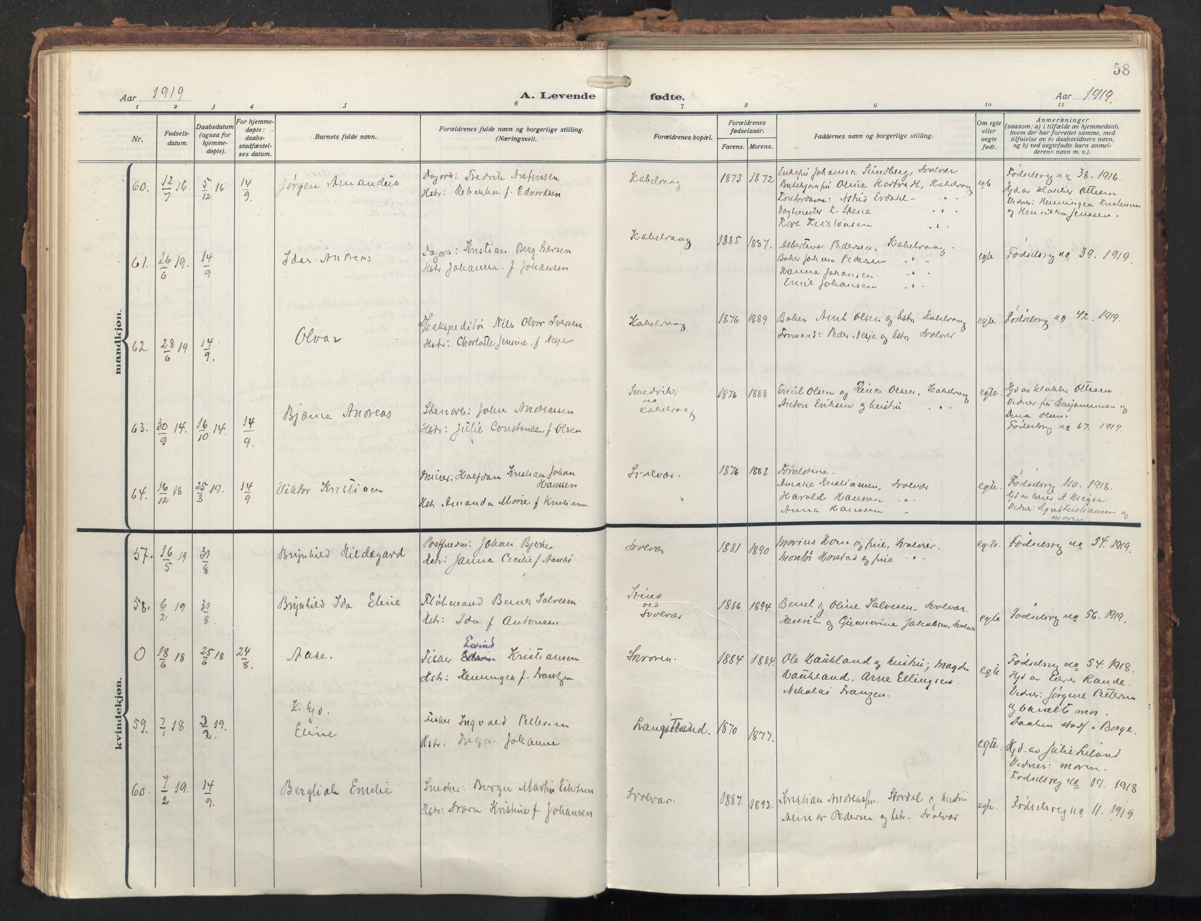 Ministerialprotokoller, klokkerbøker og fødselsregistre - Nordland, AV/SAT-A-1459/874/L1064: Parish register (official) no. 874A08, 1915-1926, p. 58