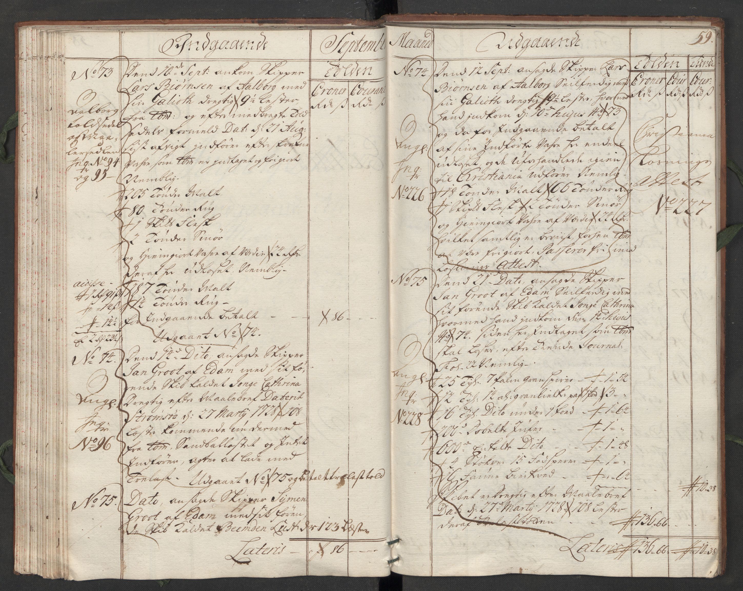 Generaltollkammeret, tollregnskaper, AV/RA-EA-5490/R07/L0009/0001: Tollregnskaper Sand / Hovedtollbok, 1731, p. 58b-59a