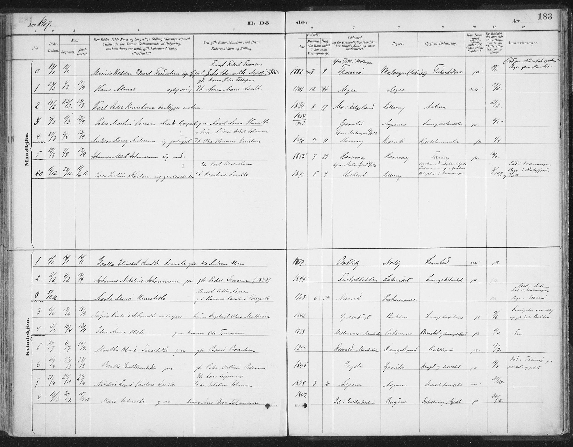 Balsfjord sokneprestembete, SATØ/S-1303/G/Ga/L0007kirke: Parish register (official) no. 7, 1887-1909, p. 183