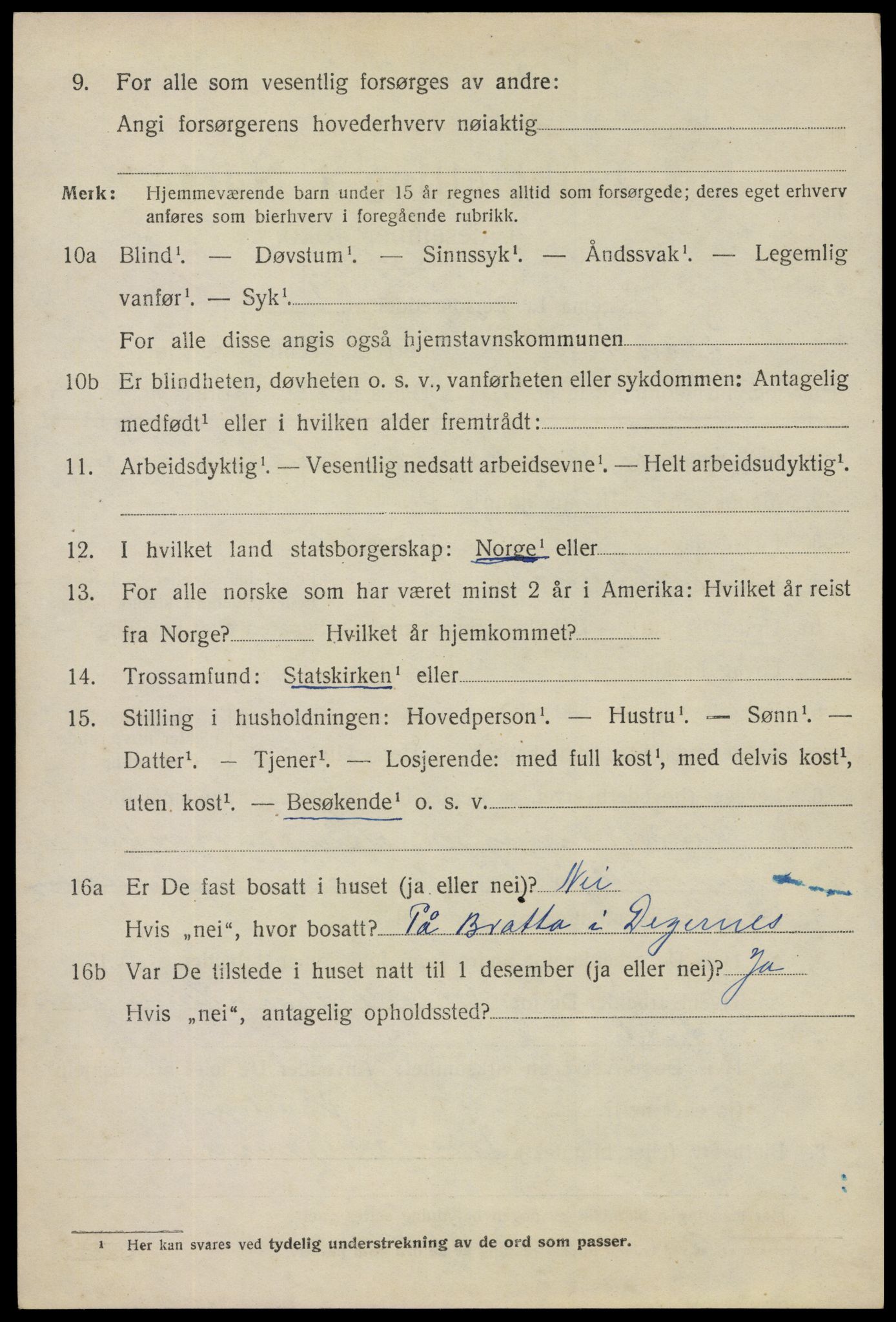 SAO, 1920 census for Degernes, 1920, p. 2751