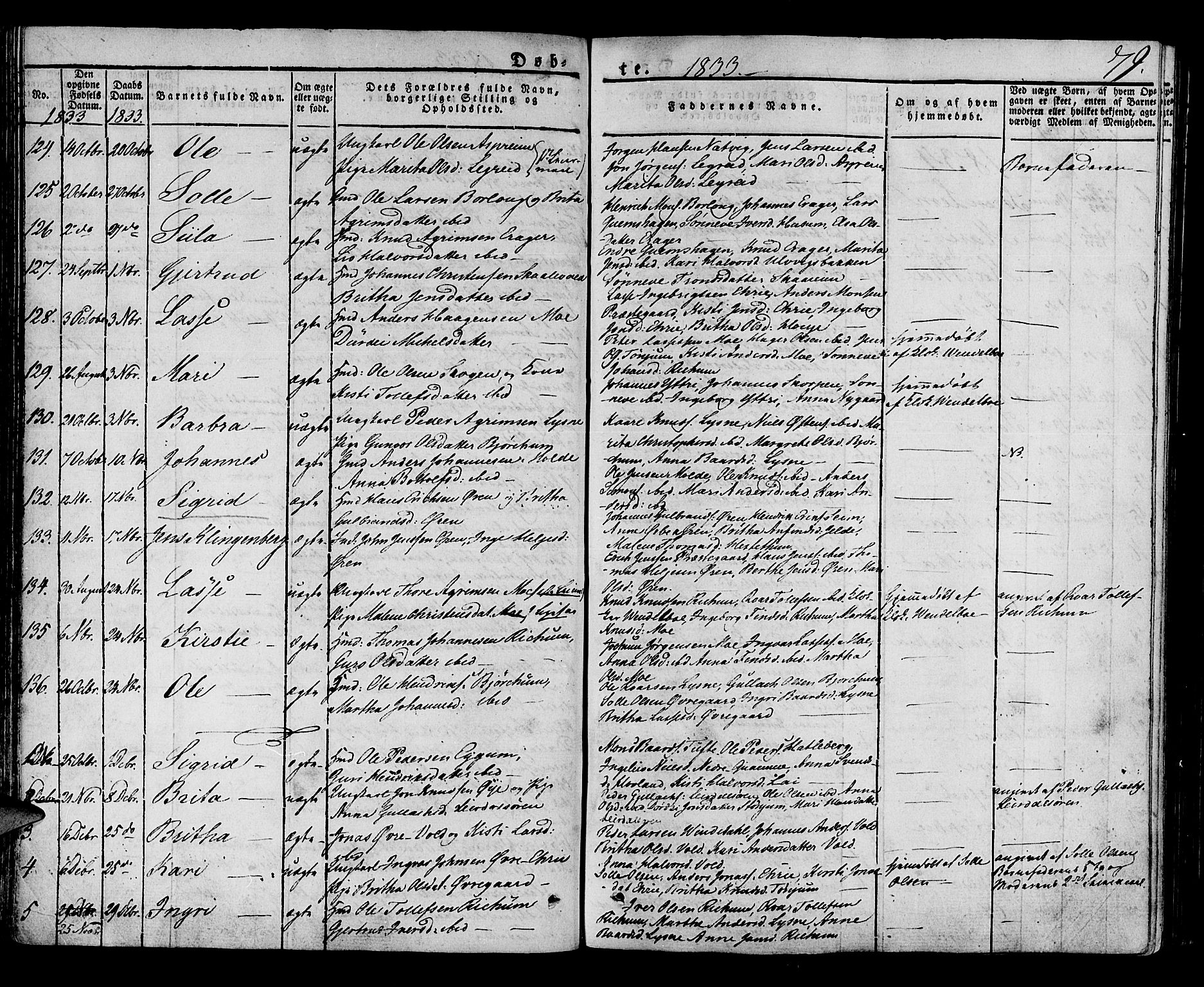 Lærdal sokneprestembete, SAB/A-81201: Parish register (official) no. A 5, 1822-1834, p. 79
