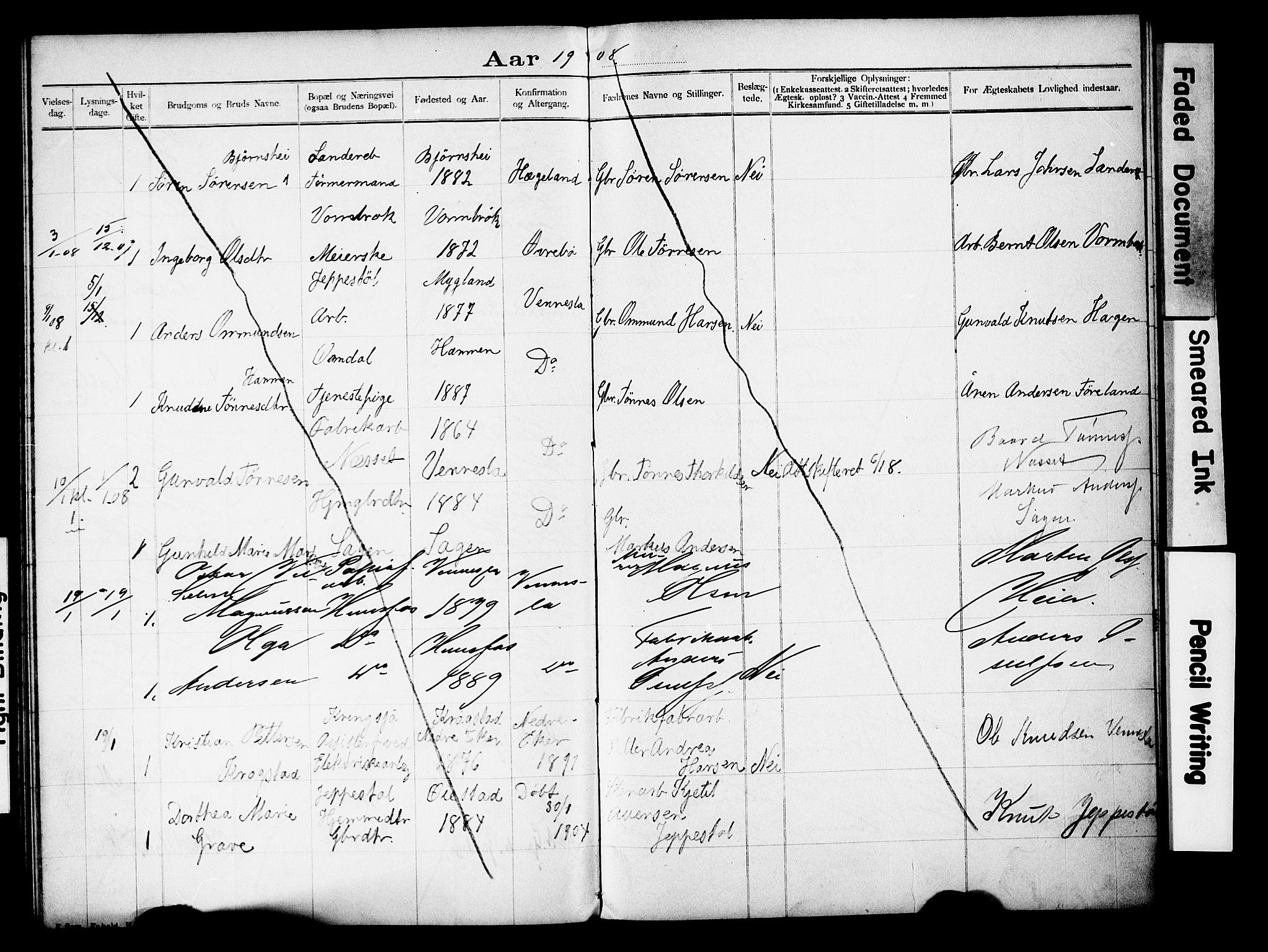 Vennesla sokneprestkontor, SAK/1111-0045/J/L0032/0004: Banns register no. II 5 2, 1892-1917, p. 48