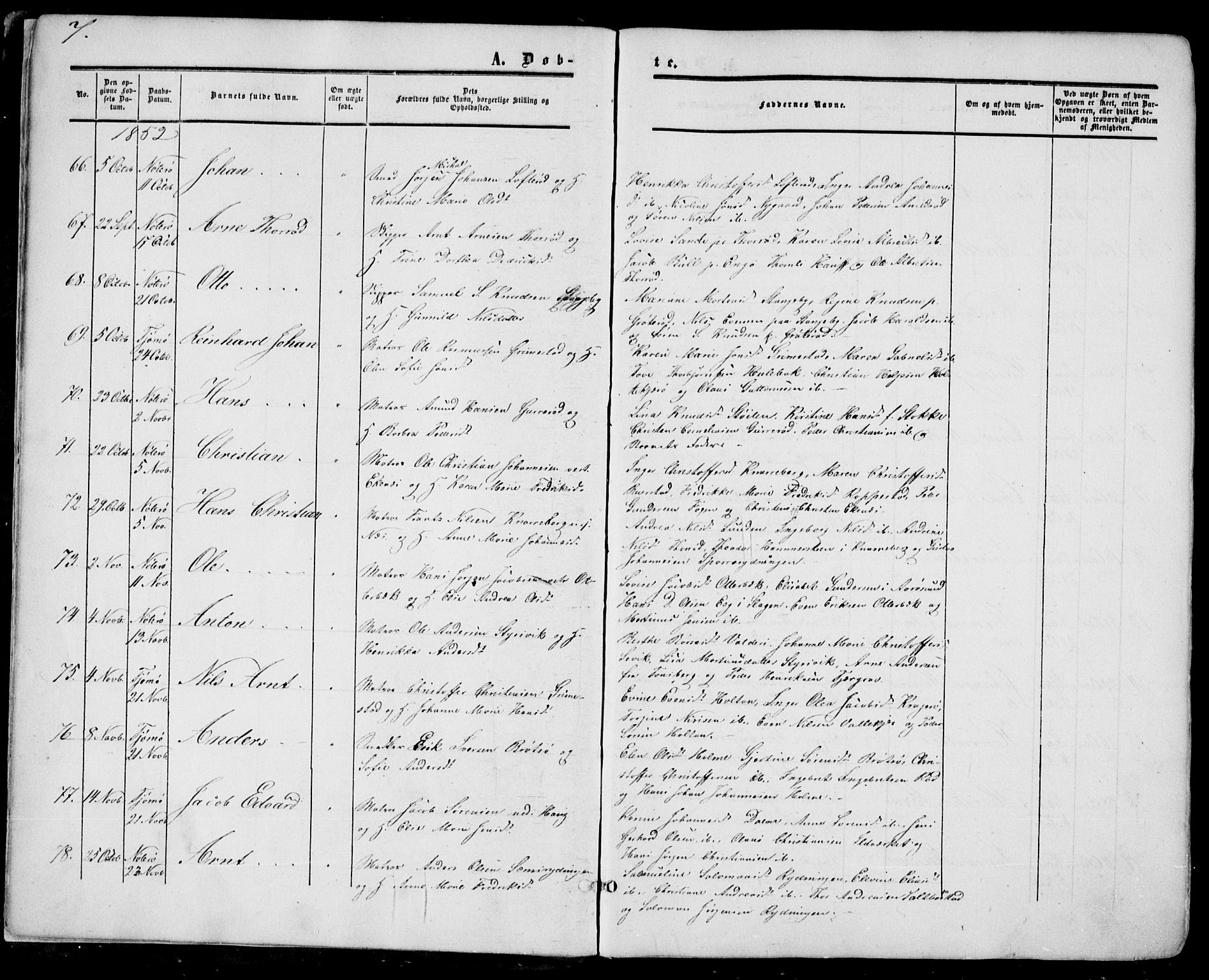 Nøtterøy kirkebøker, AV/SAKO-A-354/F/Fa/L0006: Parish register (official) no. I 6, 1852-1864, p. 7