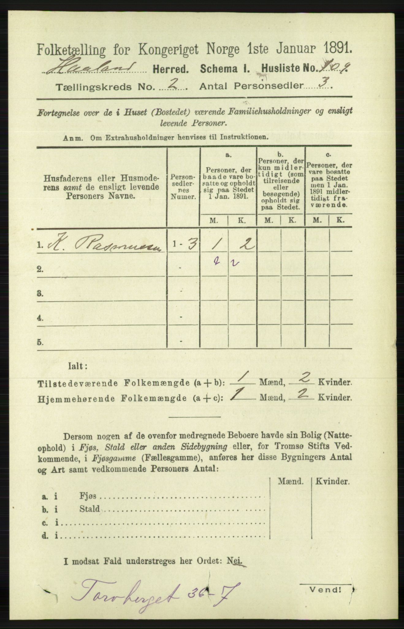 RA, 1891 census for 1124 Haaland, 1891, p. 974