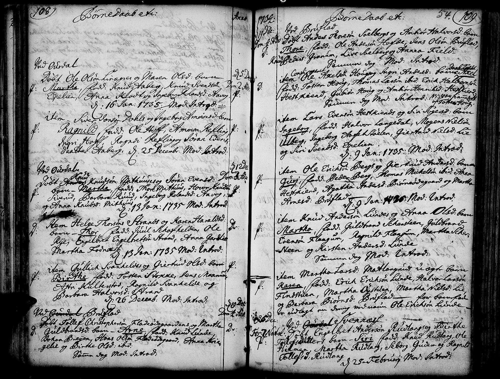 Aurdal prestekontor, AV/SAH-PREST-126/H/Ha/Haa/L0004: Parish register (official) no. 4, 1730-1762, p. 108-109