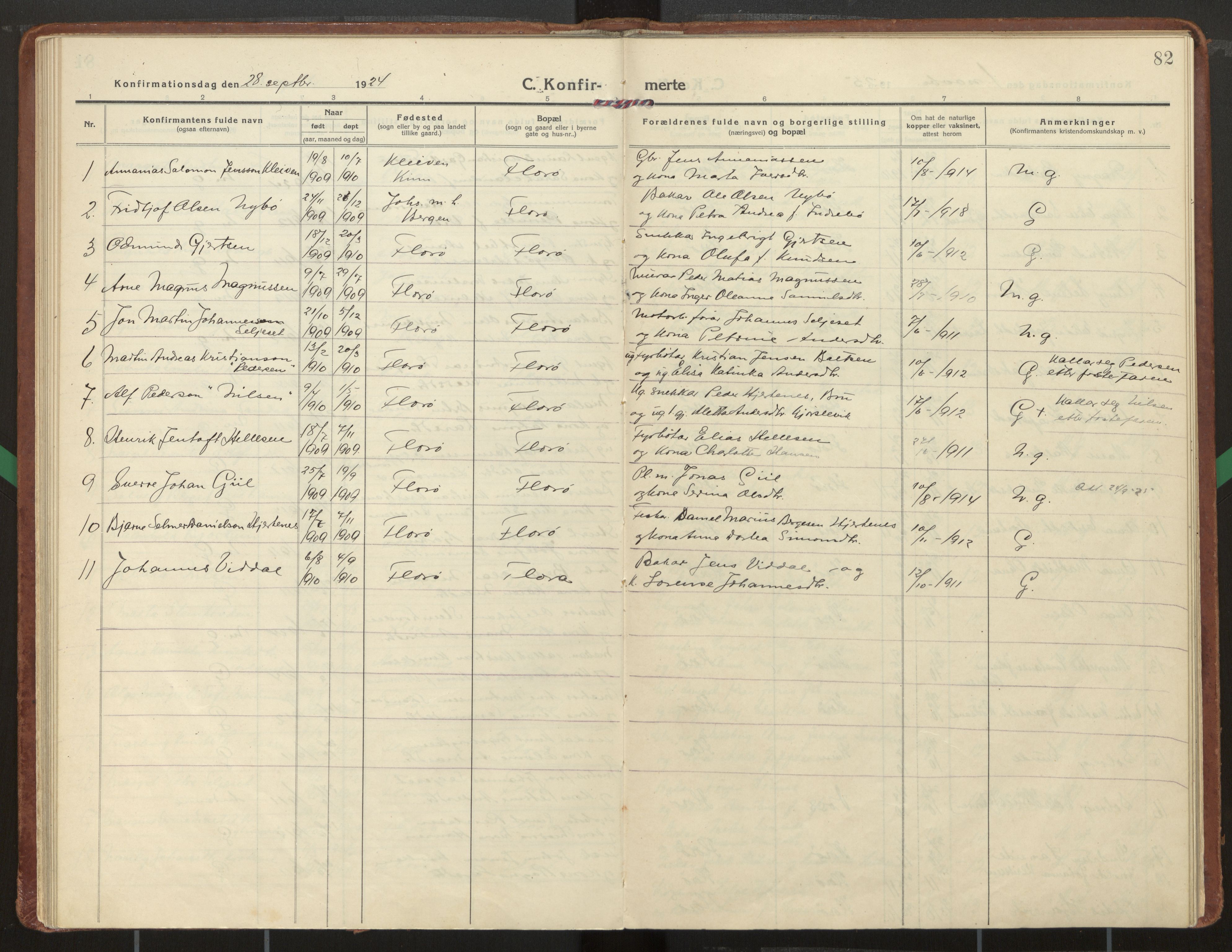 Kinn sokneprestembete, AV/SAB-A-80801/H/Haa/Haac/L0003: Parish register (official) no. C 3, 1917-1934, p. 82