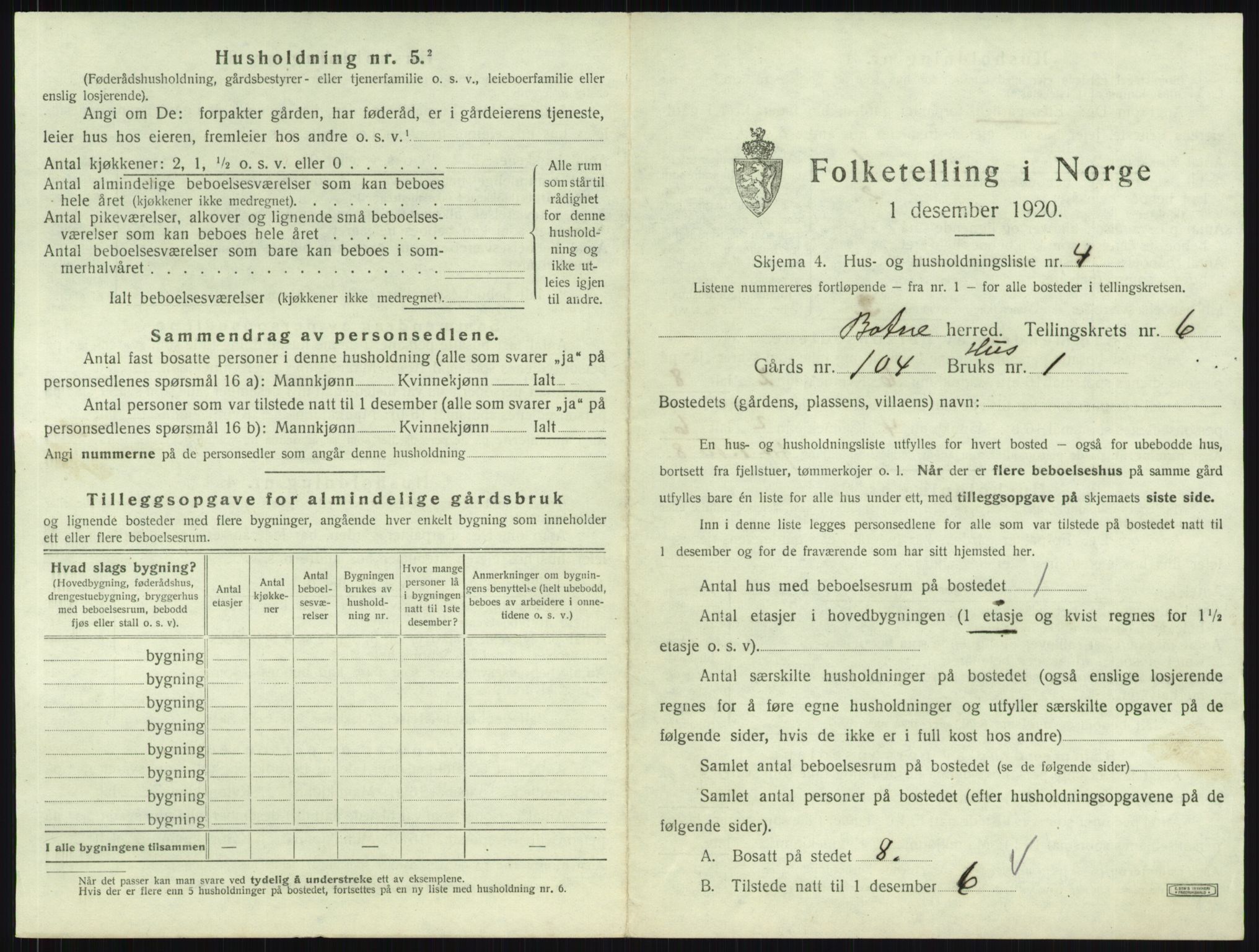 SAKO, 1920 census for Botne, 1920, p. 746