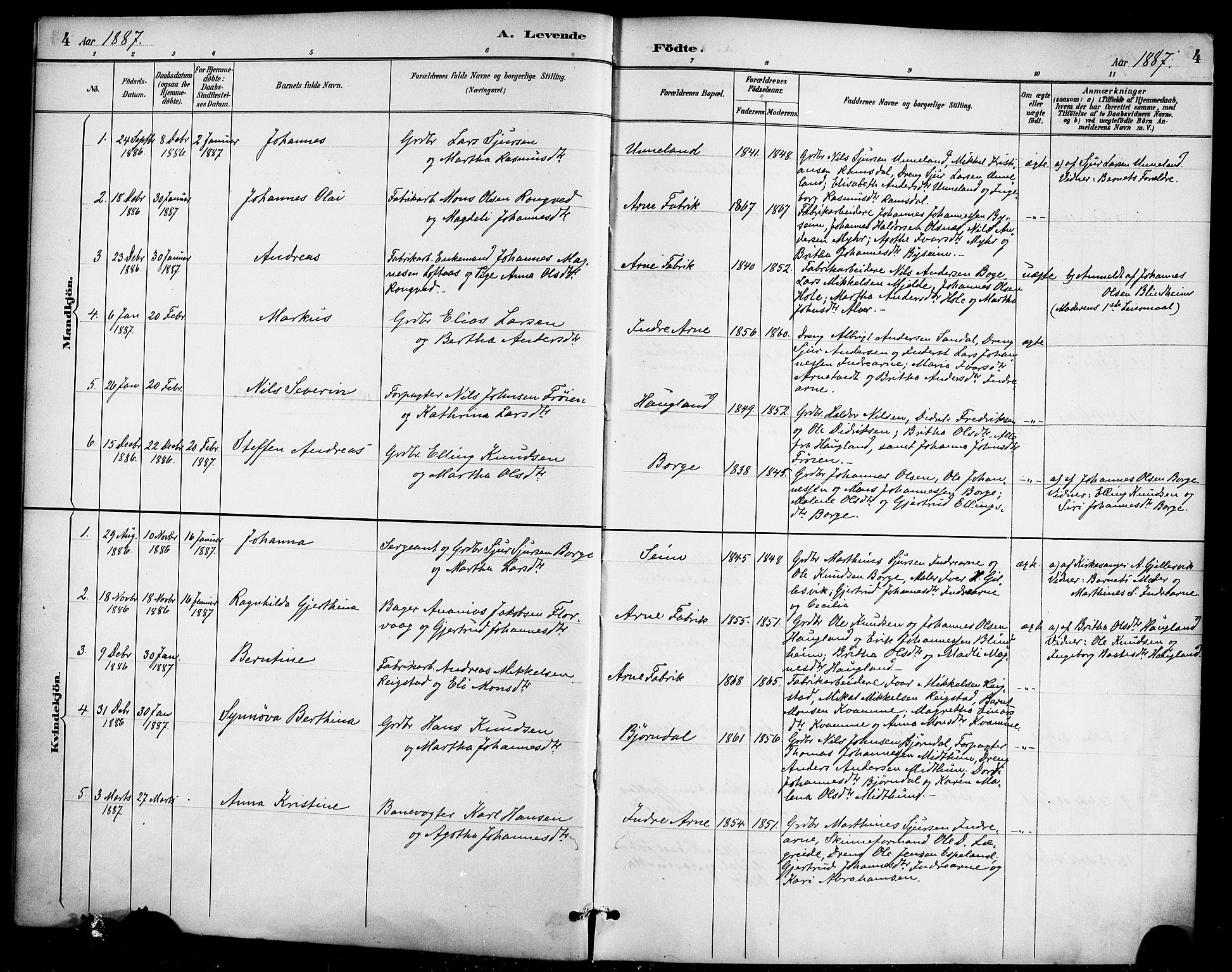 Haus sokneprestembete, SAB/A-75601/H/Haa/Haad/L0001: Parish register (official) no. D 1, 1887-1898, p. 4