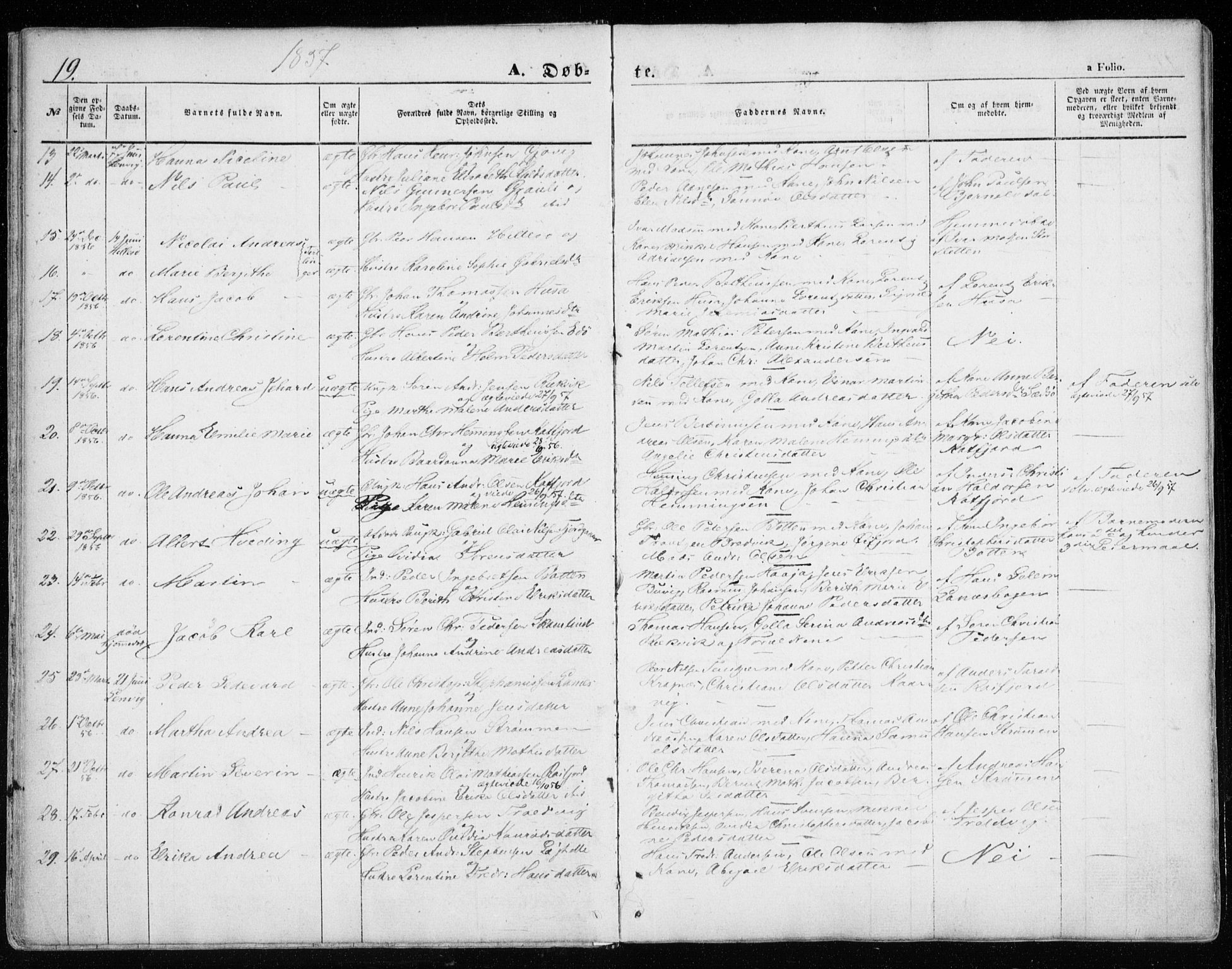 Lenvik sokneprestembete, SATØ/S-1310/H/Ha/Haa/L0007kirke: Parish register (official) no. 7, 1855-1865, p. 19
