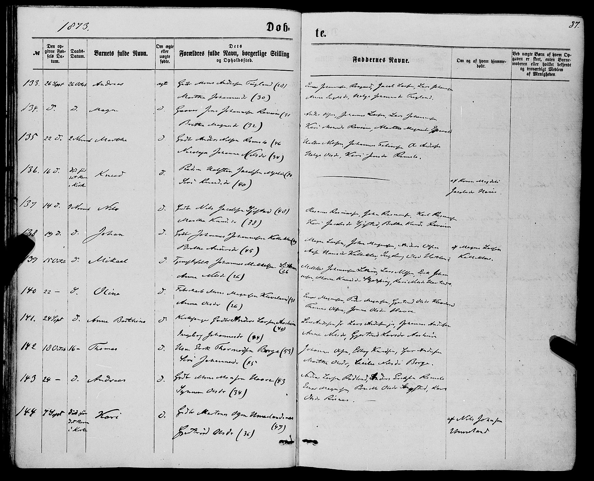 Haus sokneprestembete, AV/SAB-A-75601/H/Haa: Parish register (official) no. A 18, 1871-1877, p. 37