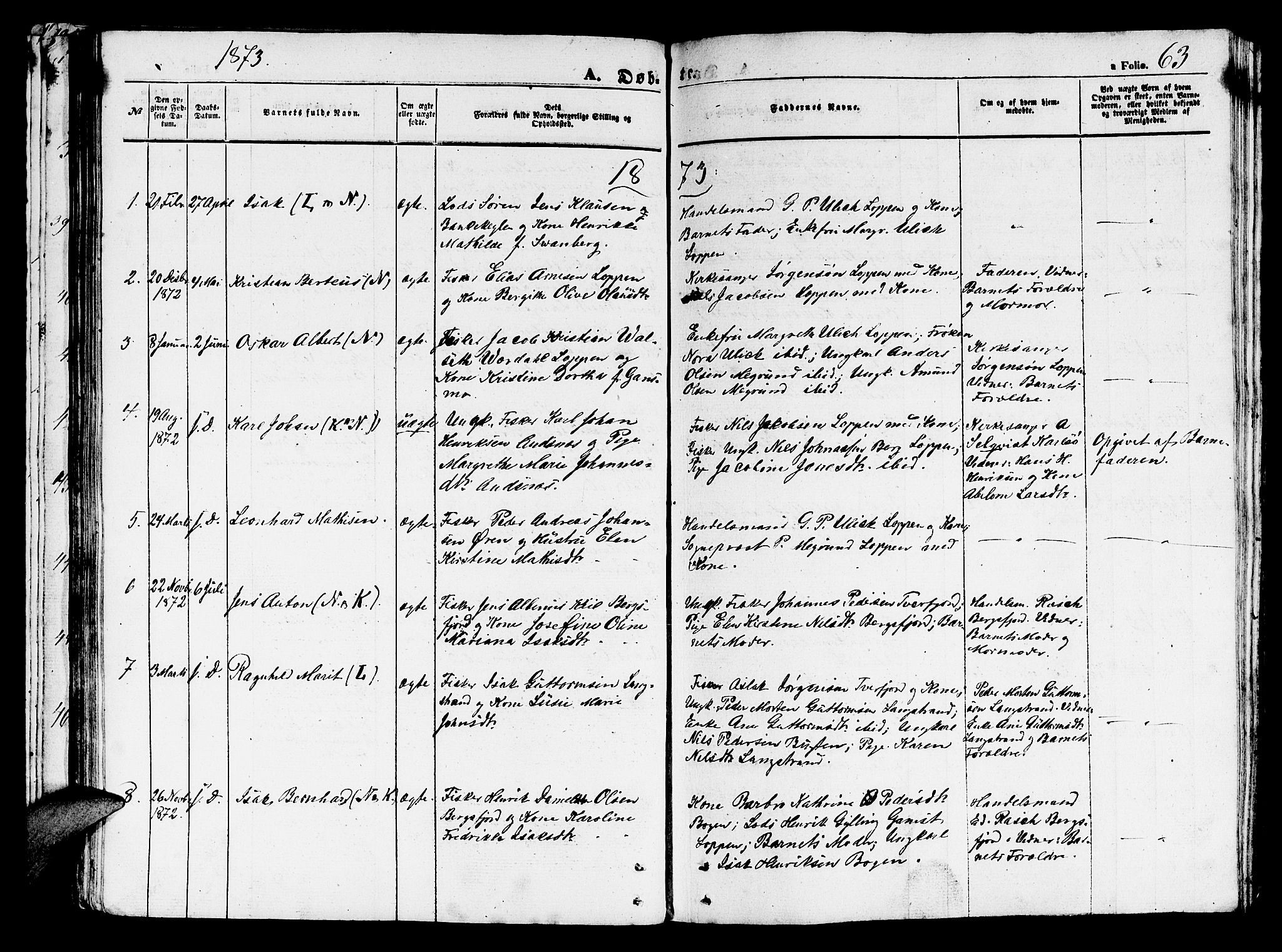 Loppa sokneprestkontor, AV/SATØ-S-1339/H/Hb/L0002klokker: Parish register (copy) no. 2, 1850-1880, p. 63