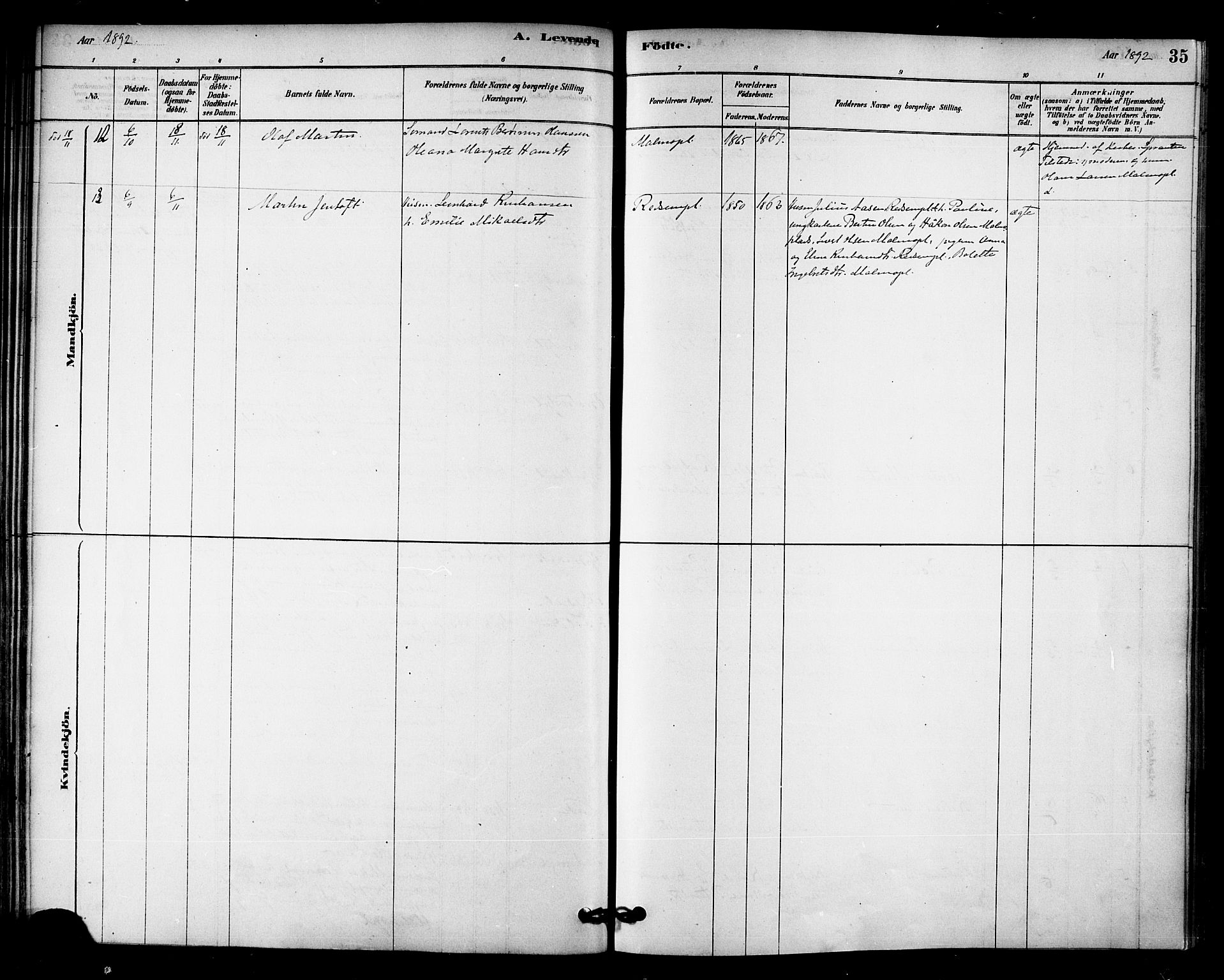 Ministerialprotokoller, klokkerbøker og fødselsregistre - Nord-Trøndelag, SAT/A-1458/745/L0429: Parish register (official) no. 745A01, 1878-1894, p. 35