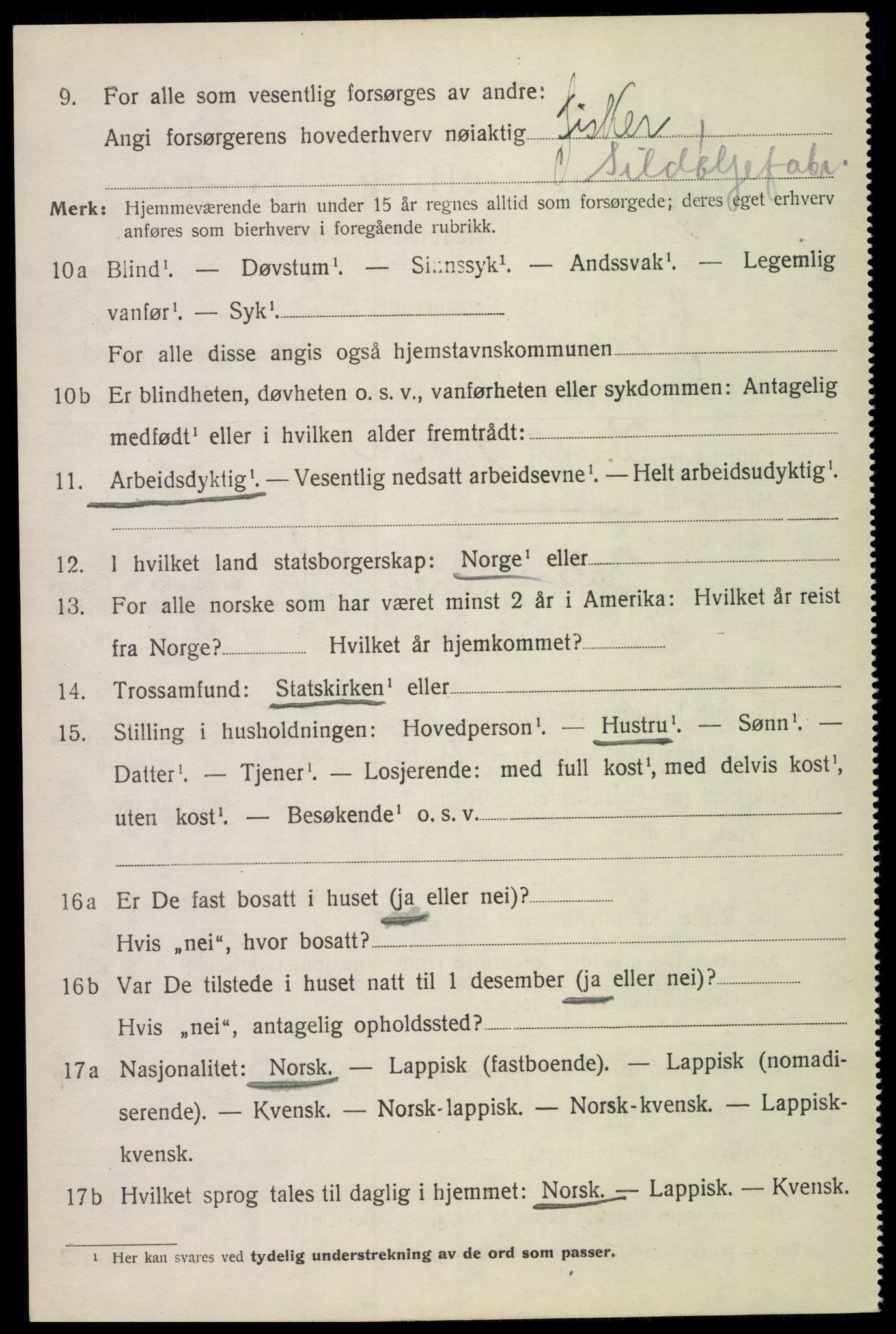 SAT, 1920 census for Sortland, 1920, p. 10239