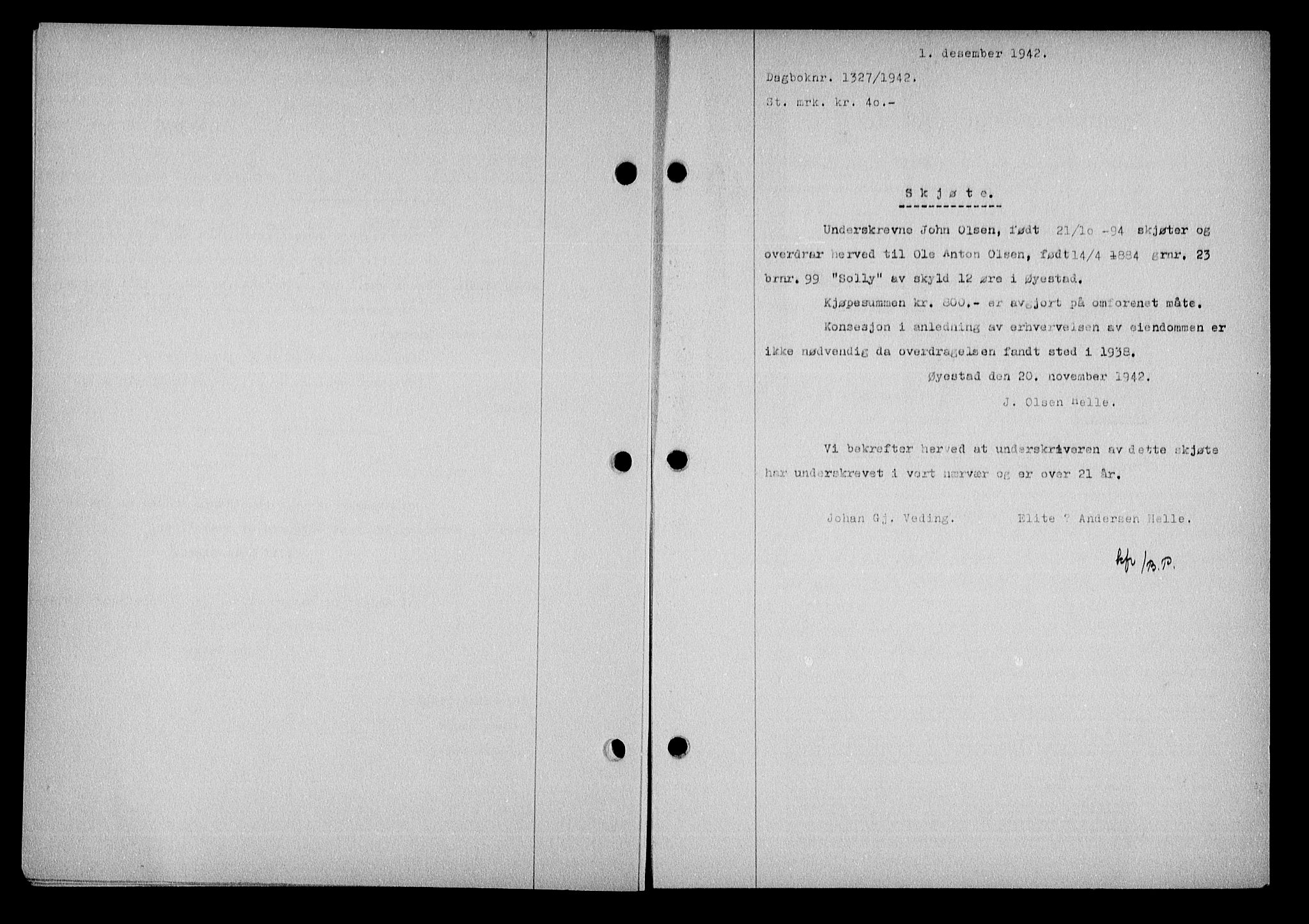 Nedenes sorenskriveri, SAK/1221-0006/G/Gb/Gba/L0050: Mortgage book no. A-IV, 1942-1943, Diary no: : 1627/1942