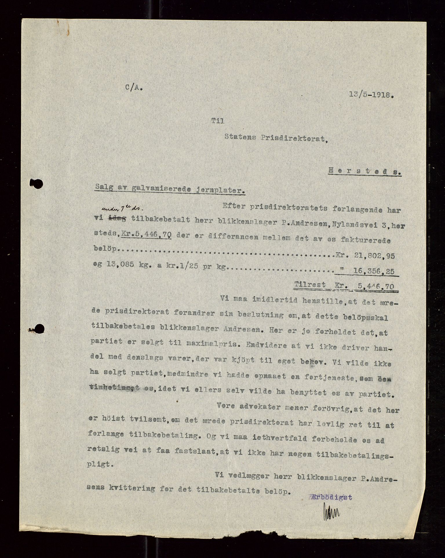 Pa 1521 - A/S Norske Shell, AV/SAST-A-101915/E/Ea/Eaa/L0006: Sjefskorrespondanse, 1918, p. 615