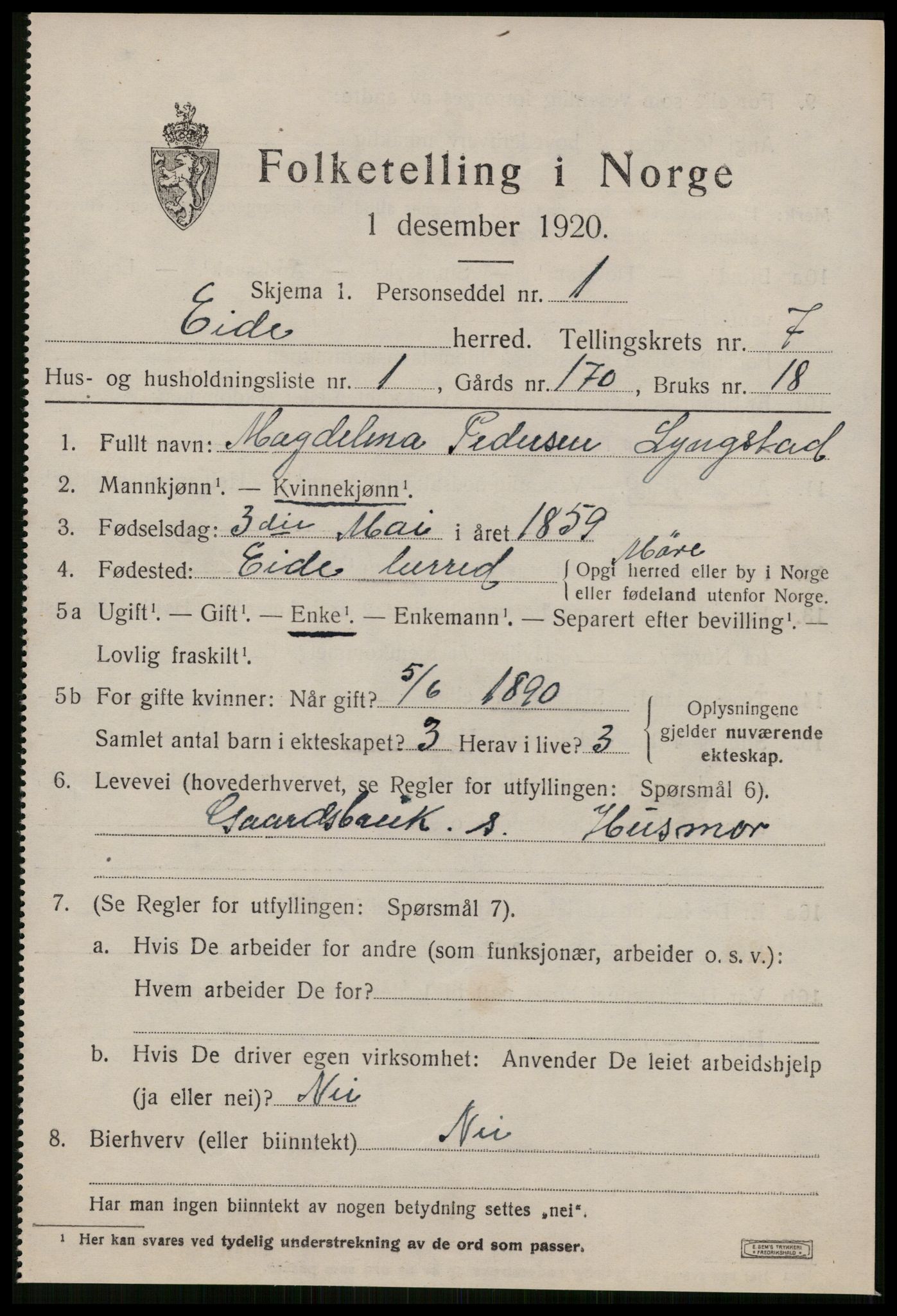 SAT, 1920 census for Eid (MR), 1920, p. 3274