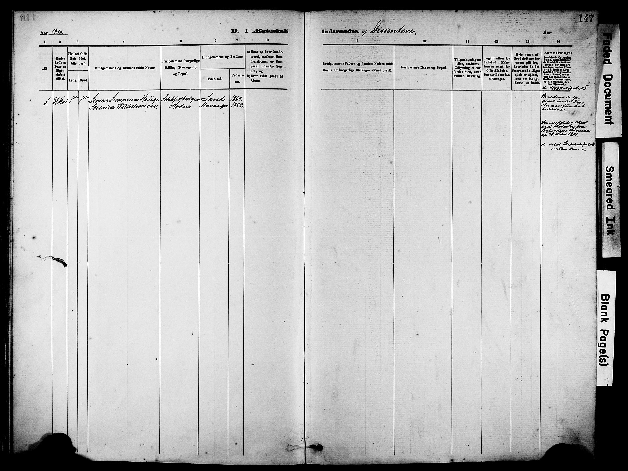 Rennesøy sokneprestkontor, AV/SAST-A -101827/H/Ha/Haa/L0012: Parish register (official) no. A 13, 1885-1917, p. 147