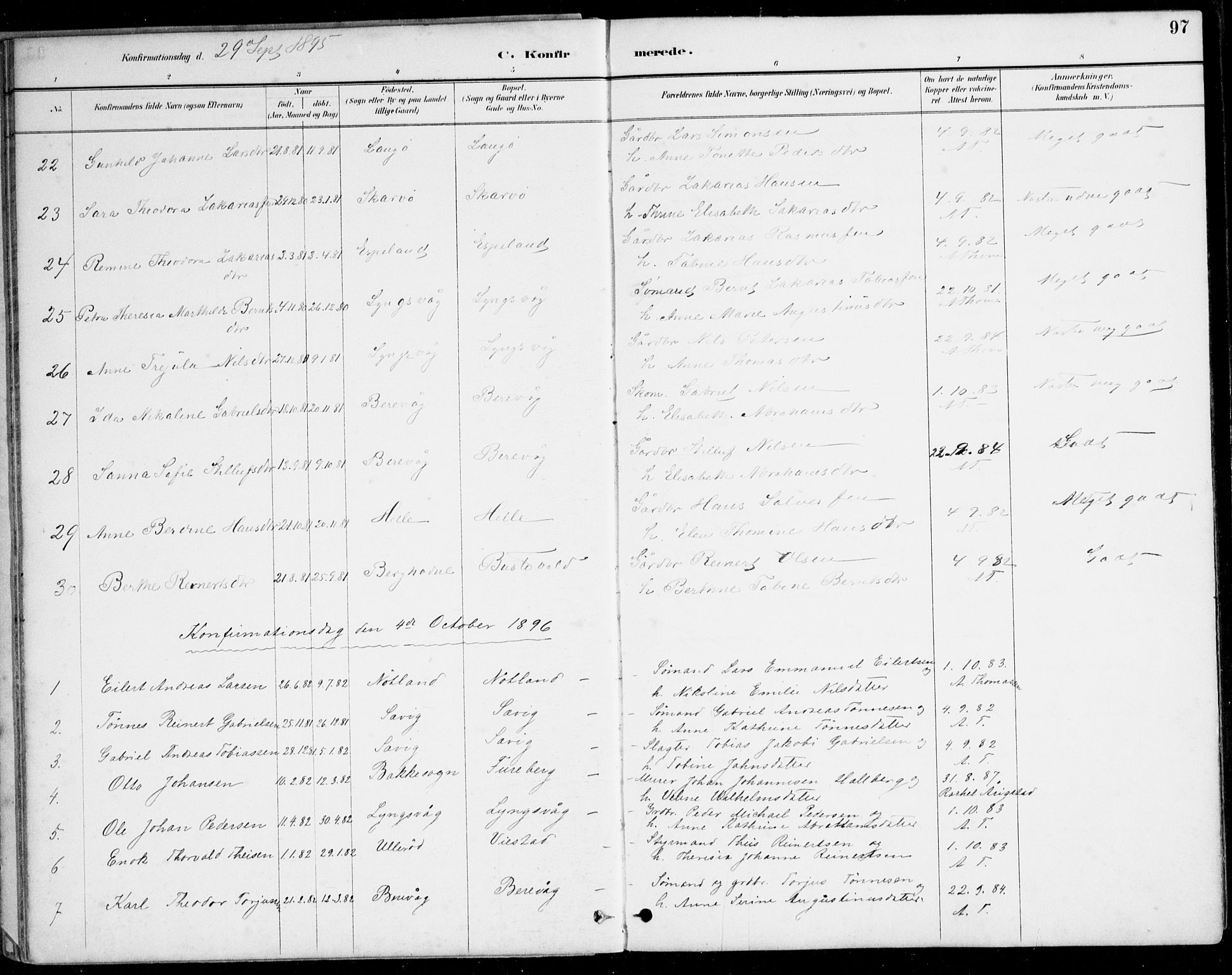 Herad sokneprestkontor, SAK/1111-0018/F/Fa/Fab/L0005: Parish register (official) no. A 5, 1886-1913, p. 97