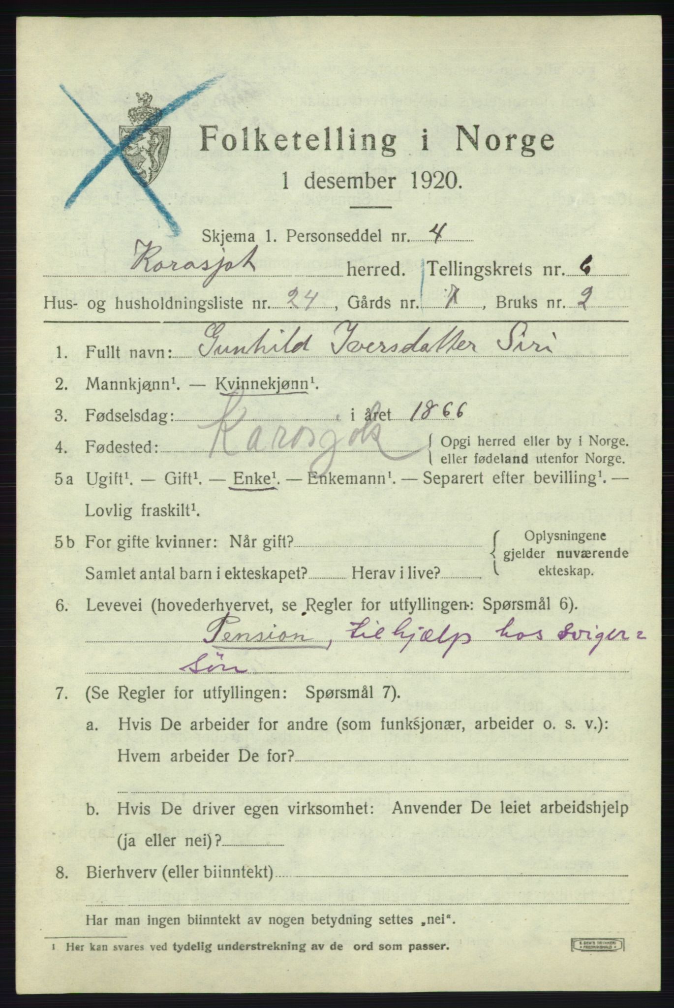 SATØ, 1920 census for Karasjok, 1920, p. 2218