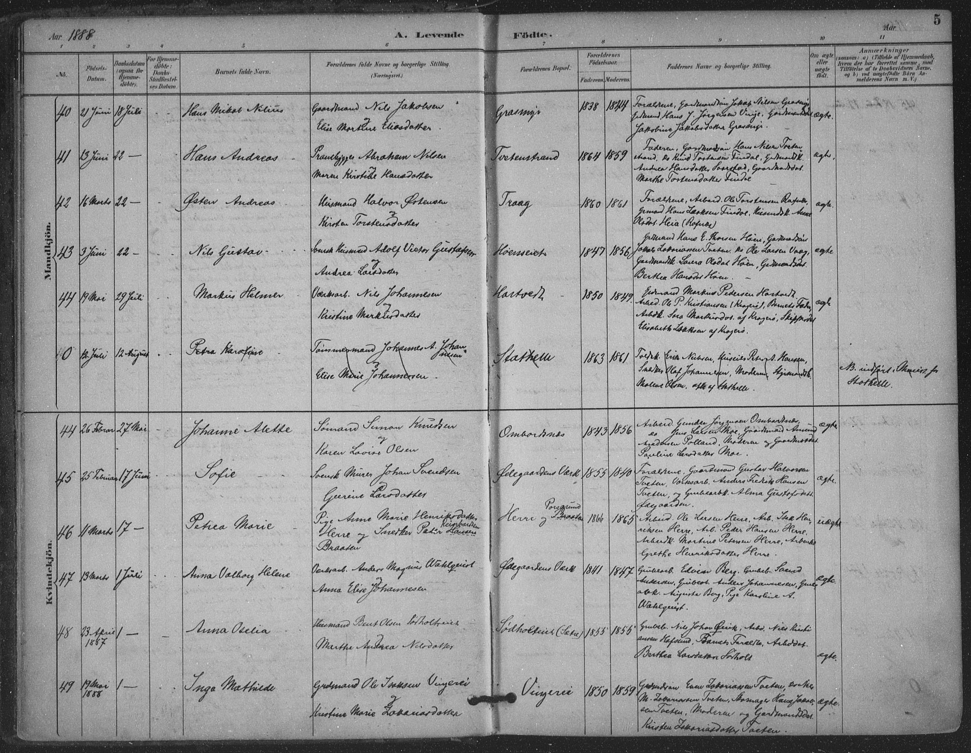 Bamble kirkebøker, AV/SAKO-A-253/F/Fa/L0008: Parish register (official) no. I 8, 1888-1900, p. 5