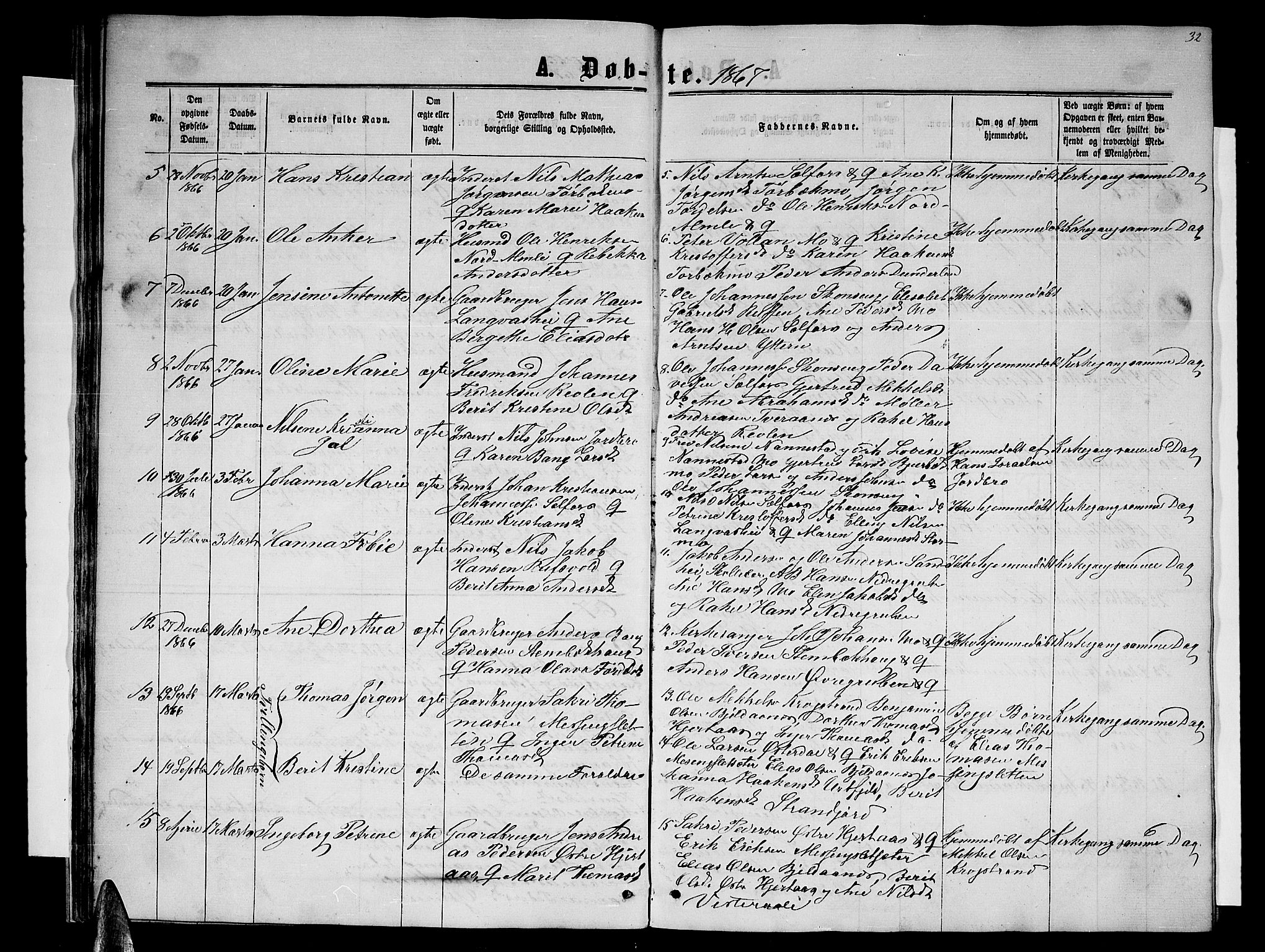 Ministerialprotokoller, klokkerbøker og fødselsregistre - Nordland, SAT/A-1459/827/L0415: Parish register (copy) no. 827C04, 1864-1886, p. 32