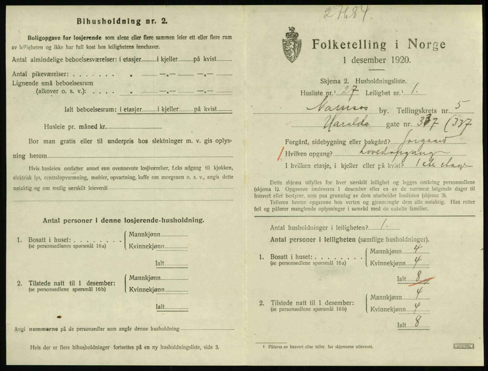 SAT, 1920 census for Namsos, 1920, p. 1701