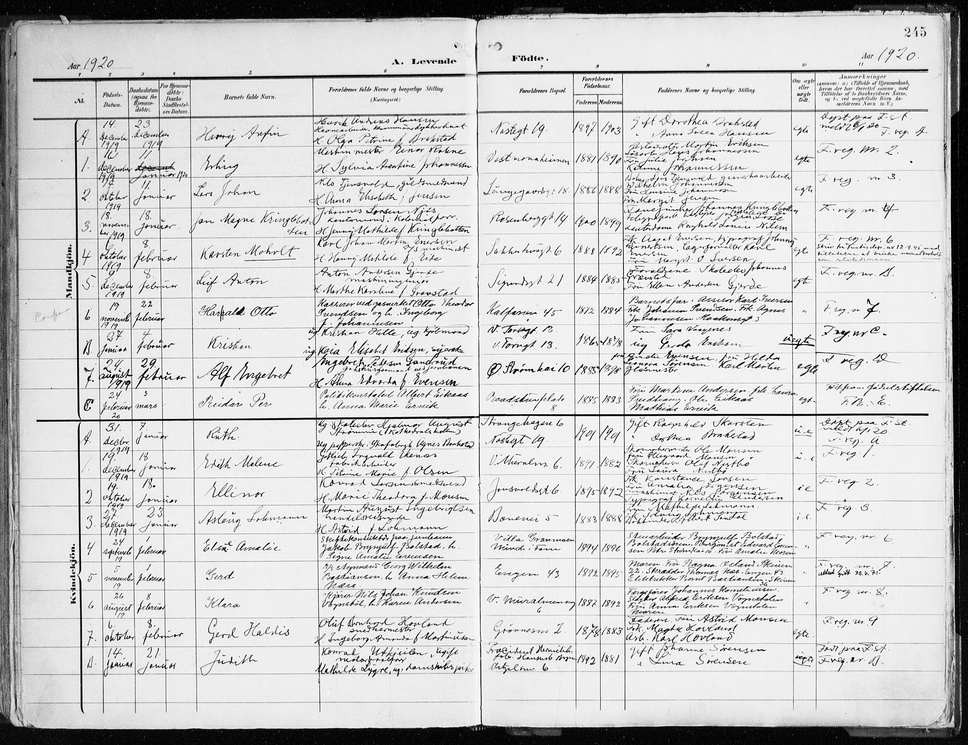 Domkirken sokneprestembete, SAB/A-74801/H/Haa/L0025: Parish register (official) no. B 8, 1903-1925, p. 245