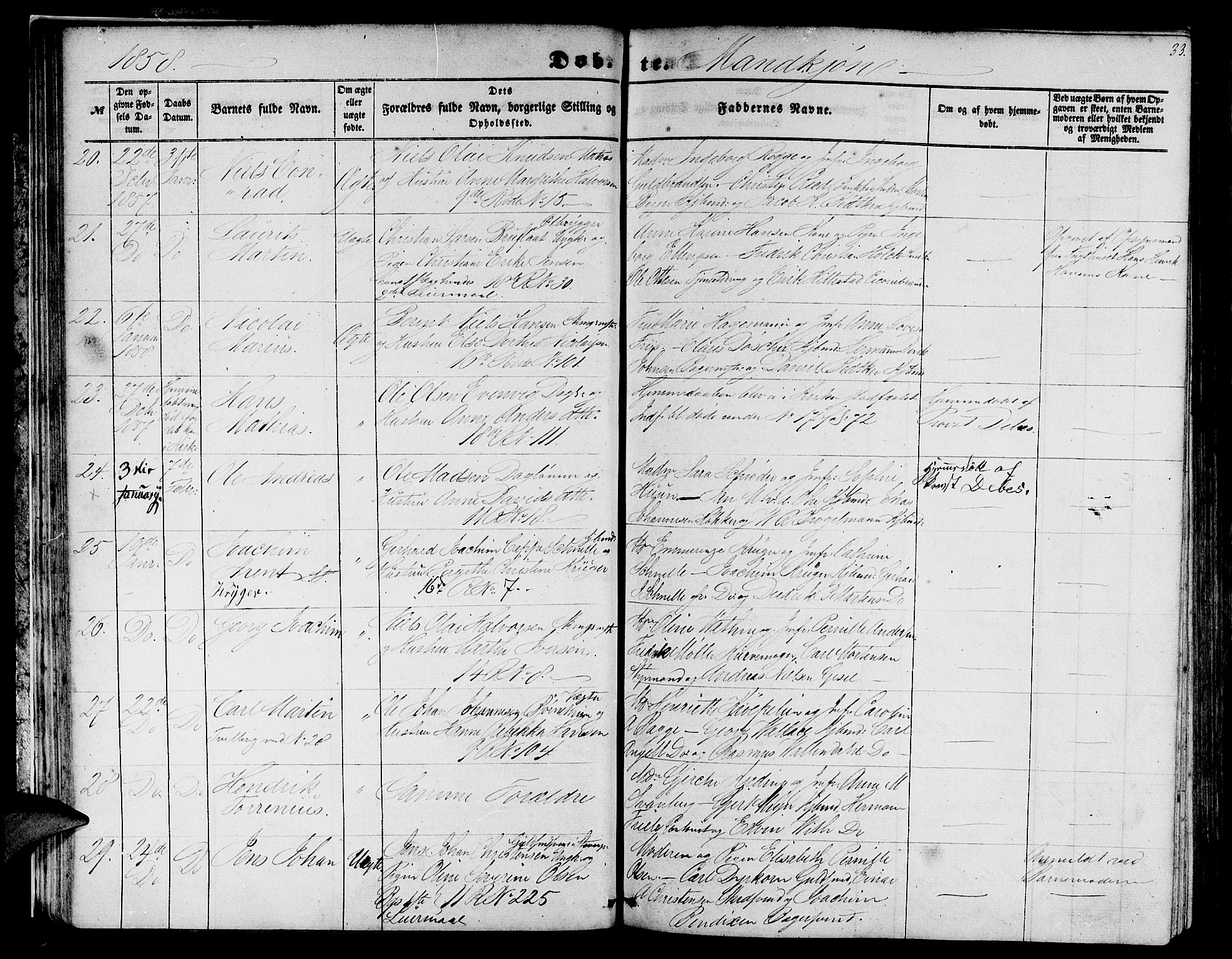 Domkirken sokneprestembete, SAB/A-74801/H/Hab/L0011: Parish register (copy) no. B 4, 1856-1862, p. 33