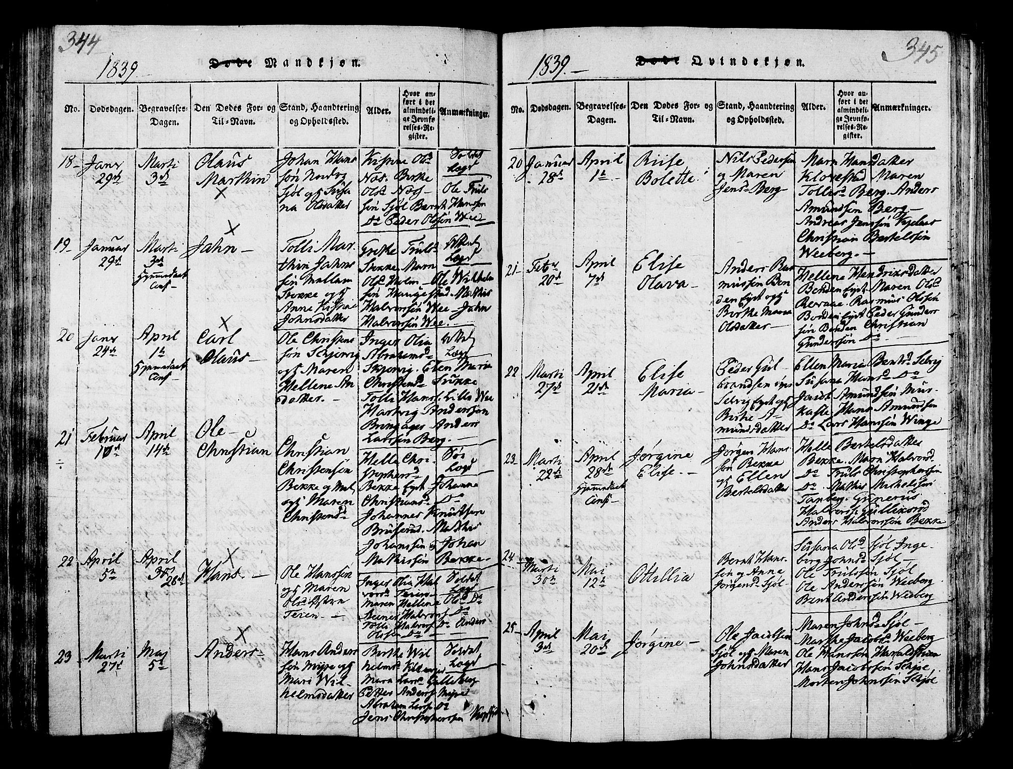 Sande Kirkebøker, AV/SAKO-A-53/G/Ga/L0001: Parish register (copy) no. 1, 1814-1847, p. 344-345