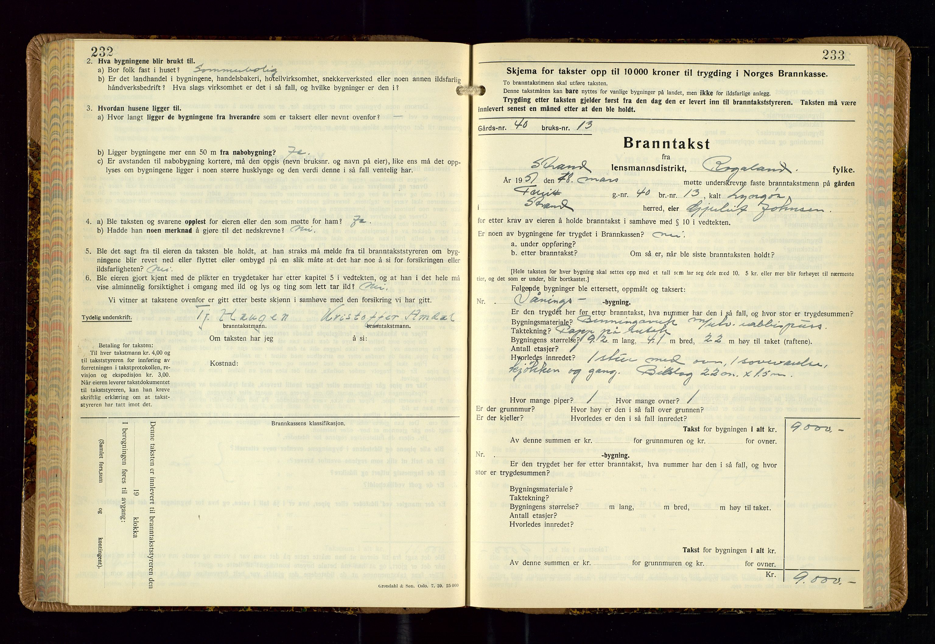 Strand og Forsand lensmannskontor, AV/SAST-A-100451/Gob/L0002: Branntakstprotokoll, 1942-1953, p. 232-233