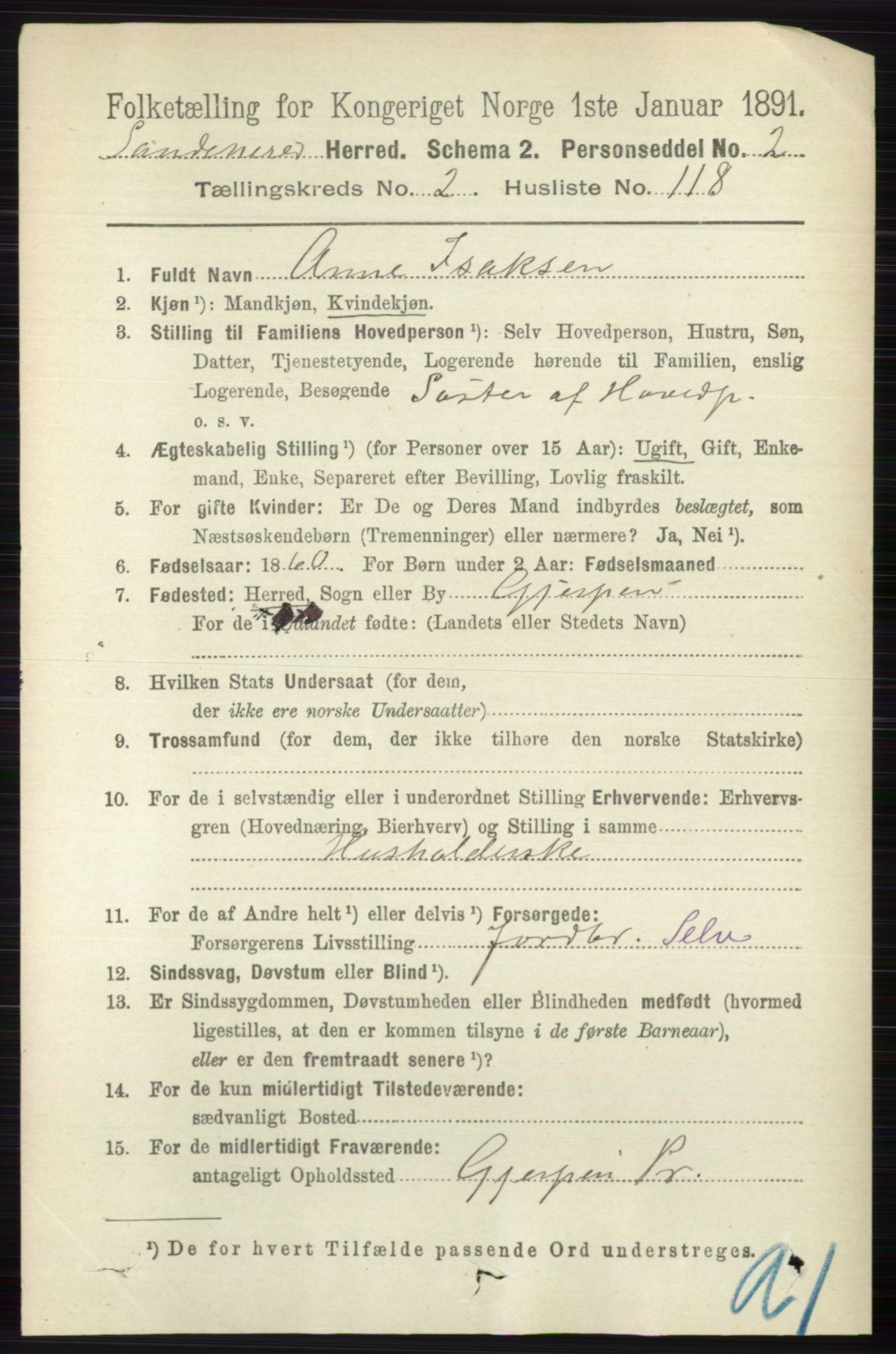 RA, 1891 census for 0724 Sandeherred, 1891, p. 1920