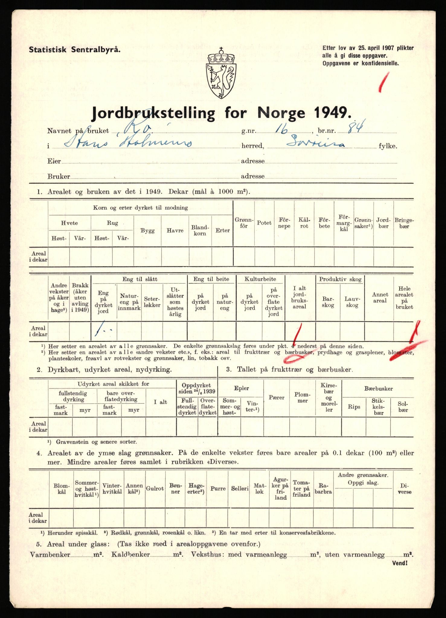 Statistisk sentralbyrå, Næringsøkonomiske emner, Jordbruk, skogbruk, jakt, fiske og fangst, AV/RA-S-2234/G/Gc/L0440: Troms: Sørreisa og Dyrøy, 1949, p. 8