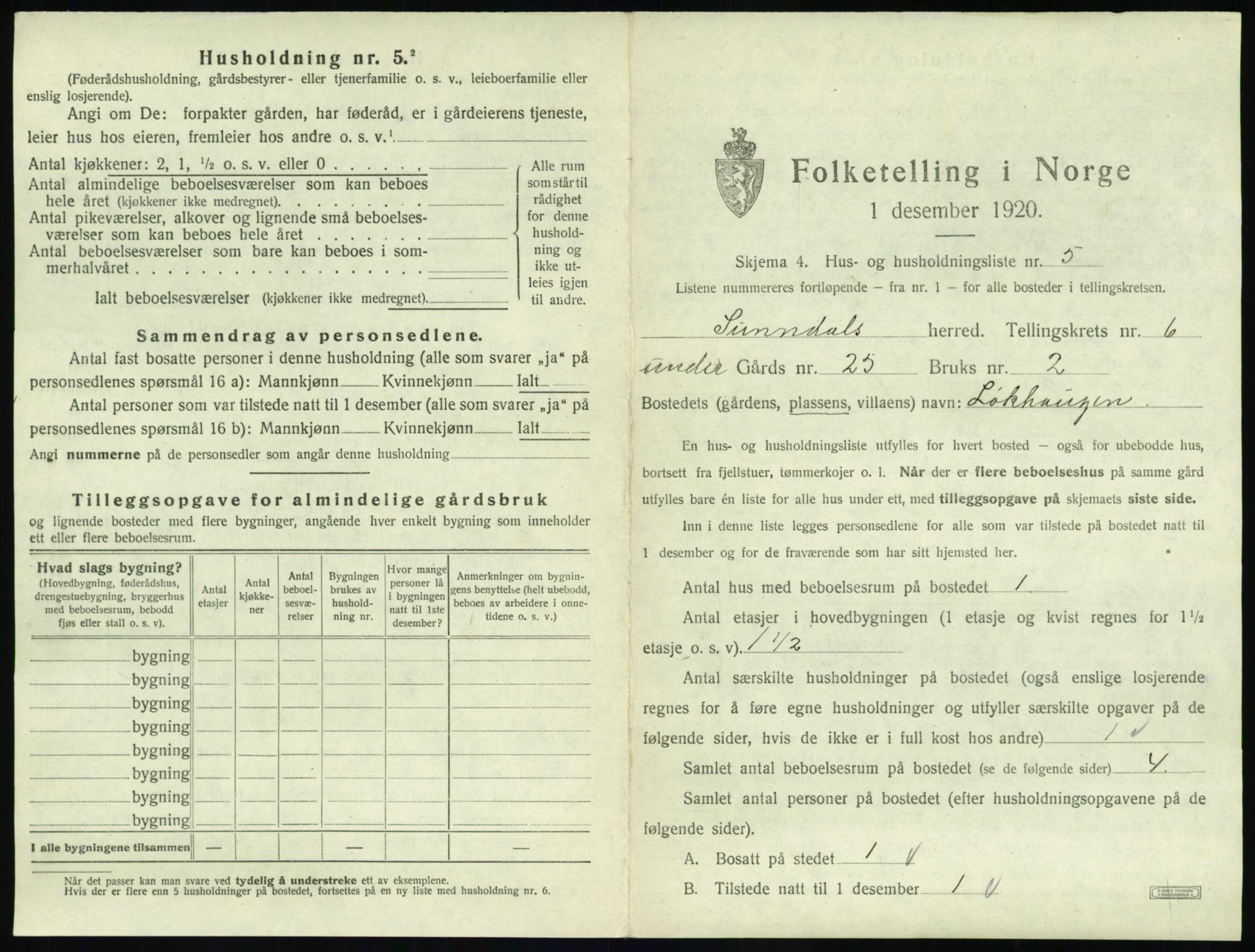 SAT, 1920 census for Sunndal, 1920, p. 594