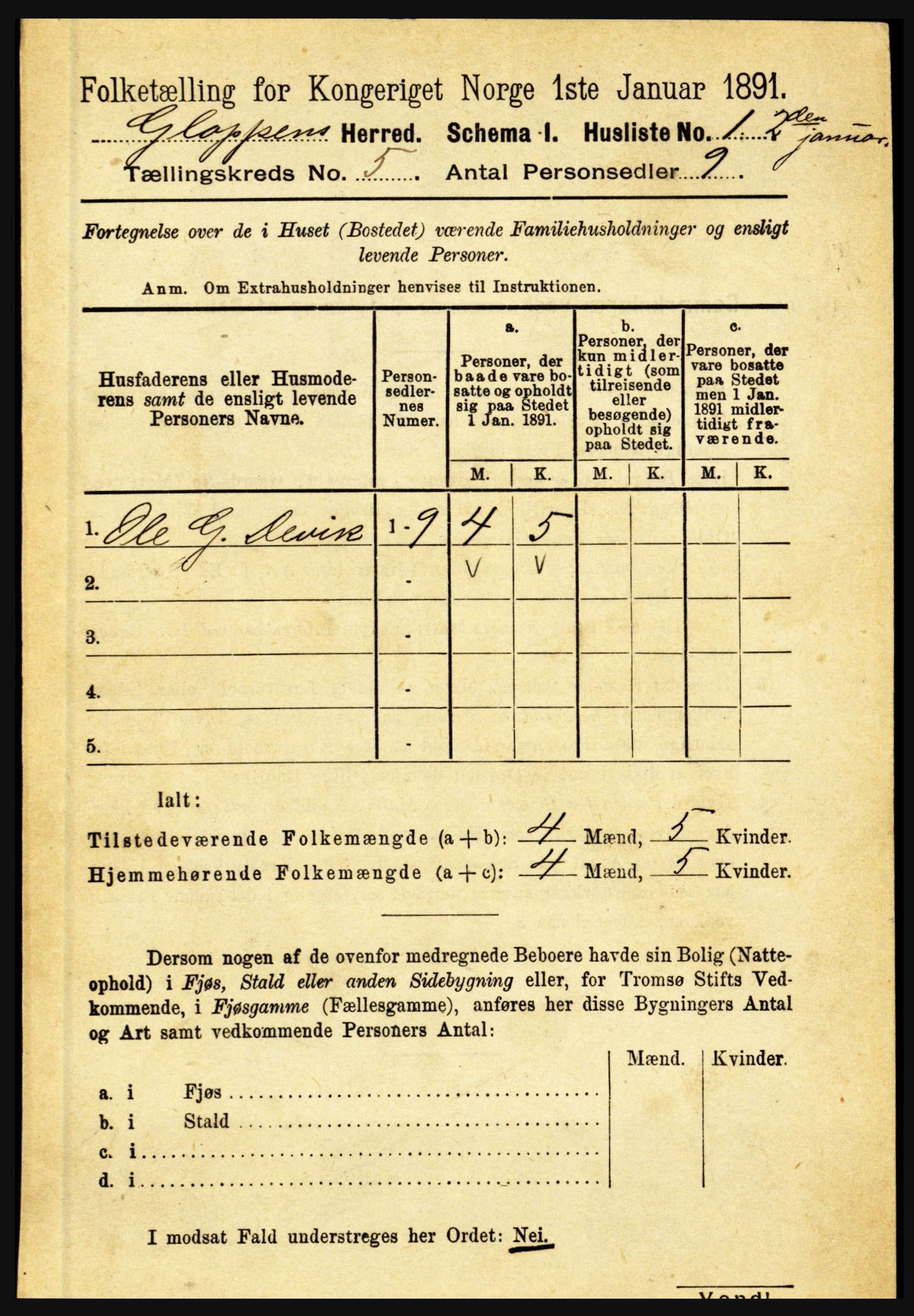 RA, 1891 census for 1445 Gloppen, 1891, p. 2035