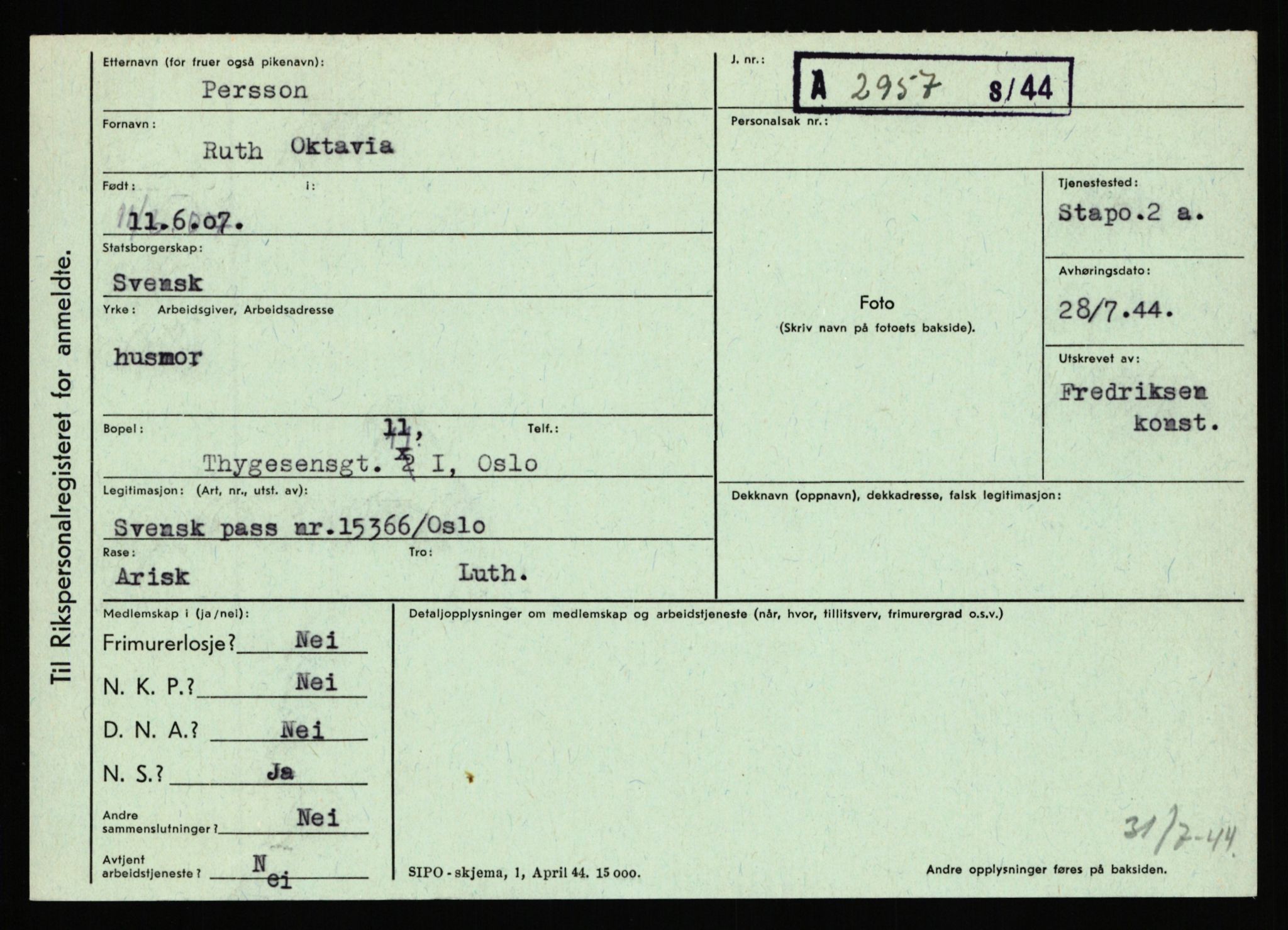 Statspolitiet - Hovedkontoret / Osloavdelingen, AV/RA-S-1329/C/Ca/L0012: Oanæs - Quistgaard	, 1943-1945, p. 3881