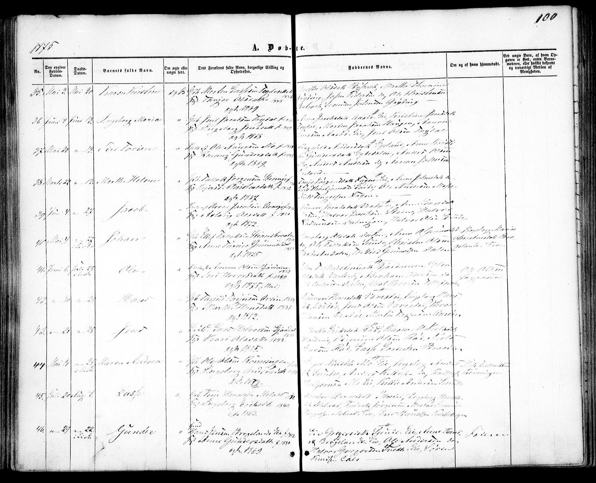 Gjerstad sokneprestkontor, AV/SAK-1111-0014/F/Fa/Faa/L0007: Parish register (official) no. A 7, 1858-1875, p. 100