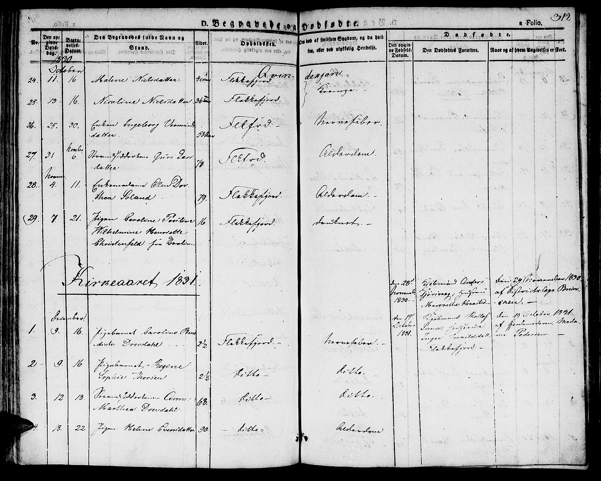 Flekkefjord sokneprestkontor, SAK/1111-0012/F/Fb/Fbc/L0004: Parish register (copy) no. B 4, 1827-1846, p. 312