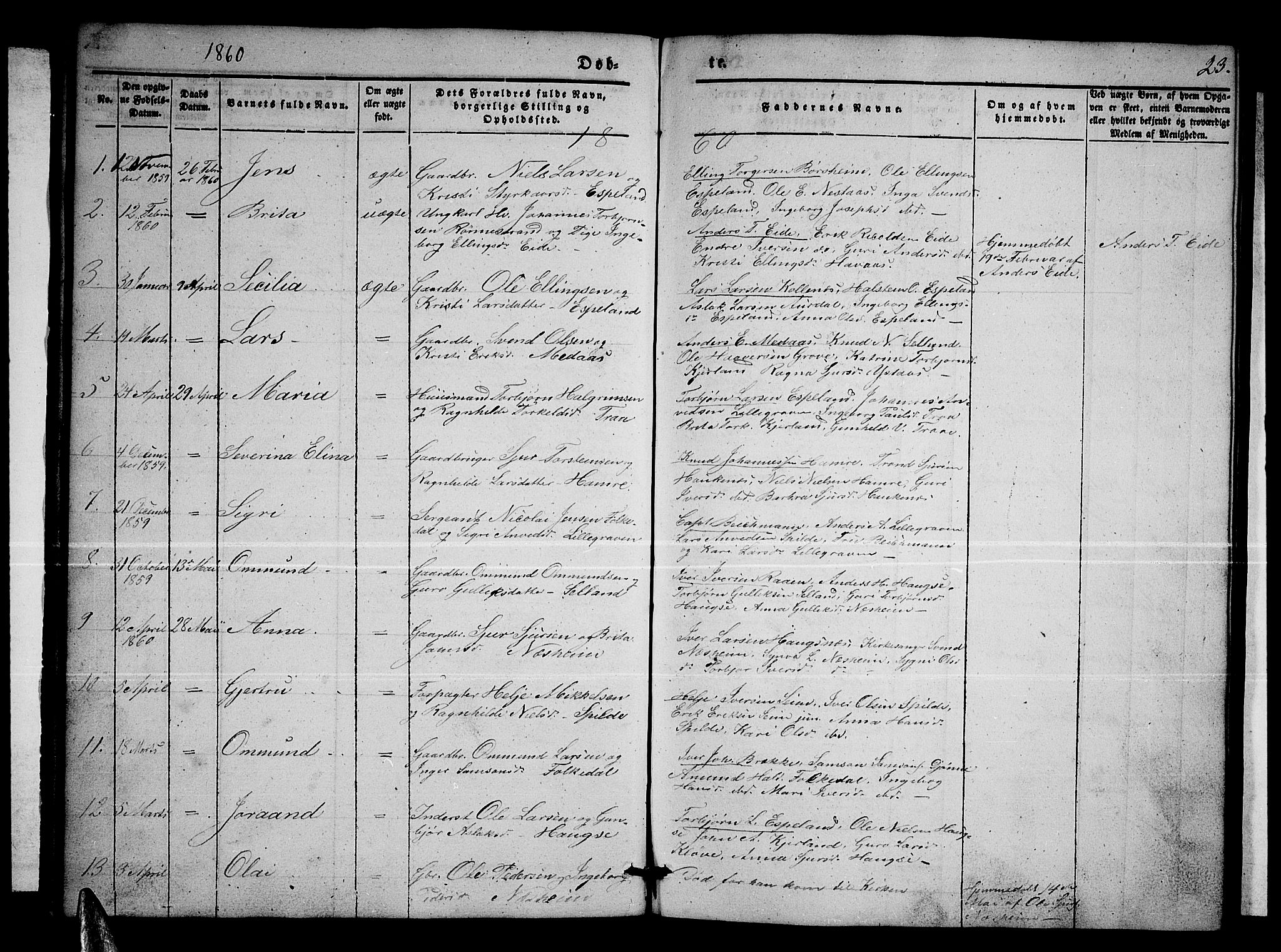 Ulvik sokneprestembete, SAB/A-78801/H/Hab: Parish register (copy) no. B 1, 1855-1868, p. 23