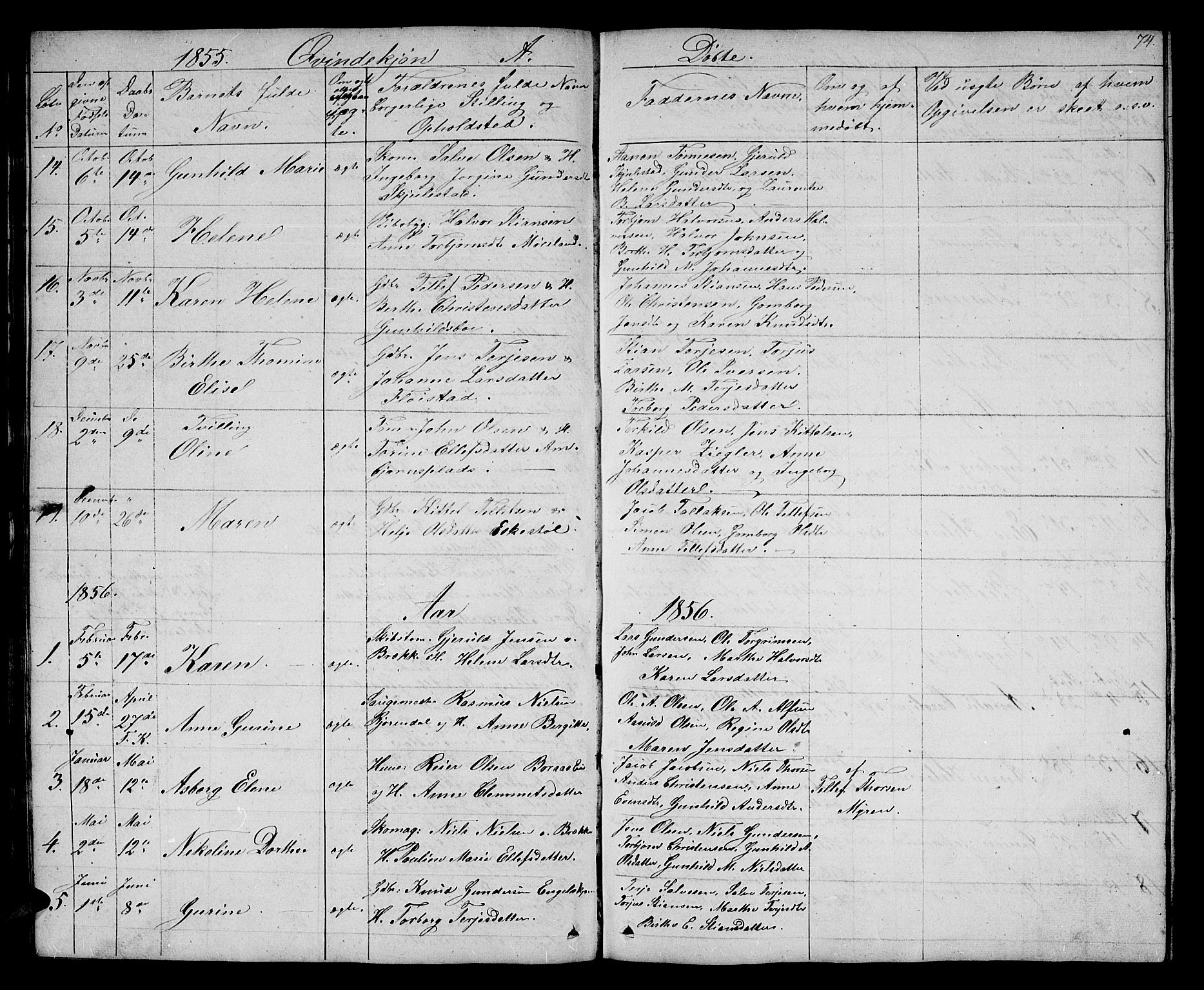 Austre Moland sokneprestkontor, SAK/1111-0001/F/Fb/Fba/L0001: Parish register (copy) no. B 1, 1842-1868, p. 74