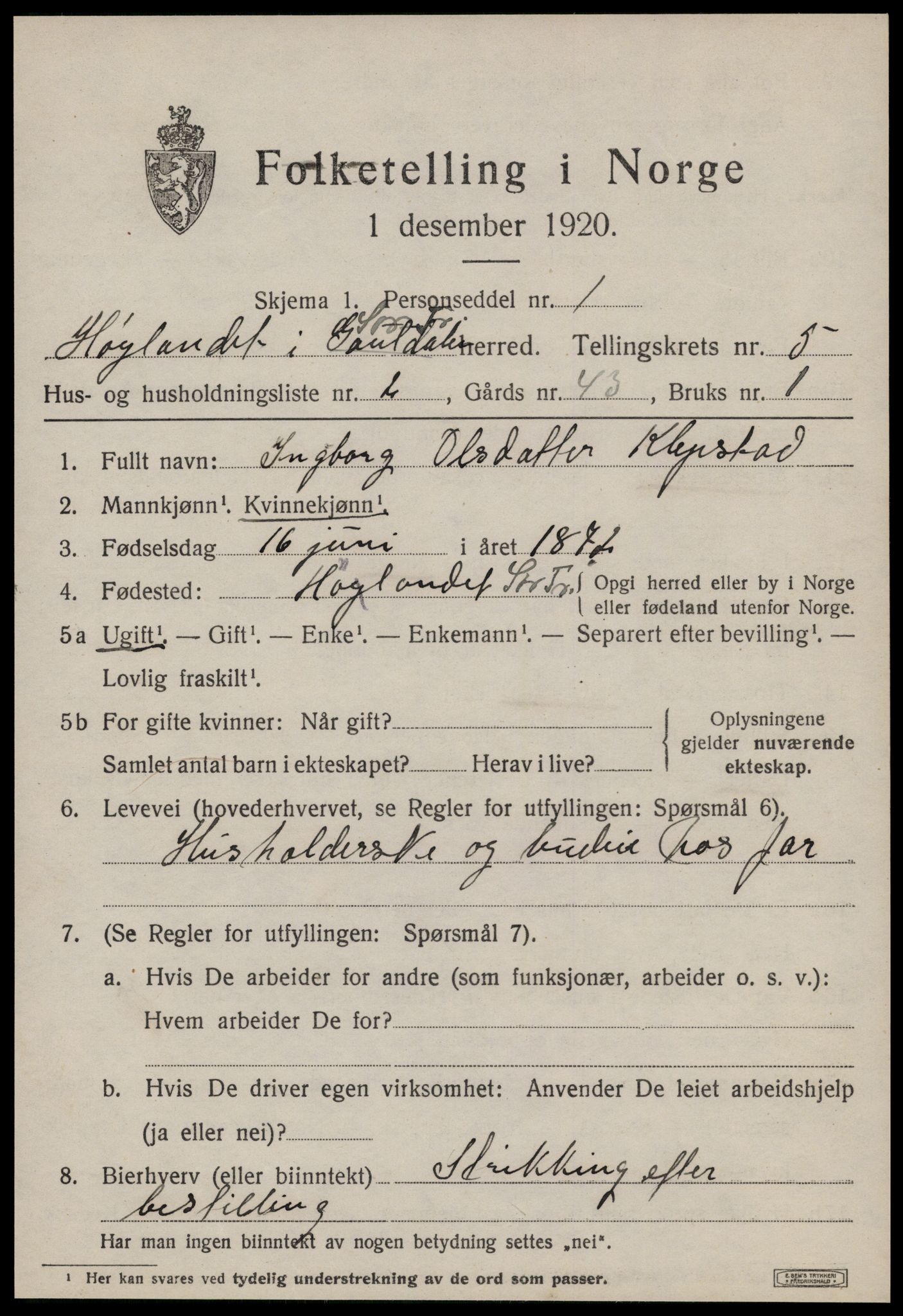 SAT, 1920 census for Hølonda, 1920, p. 2201