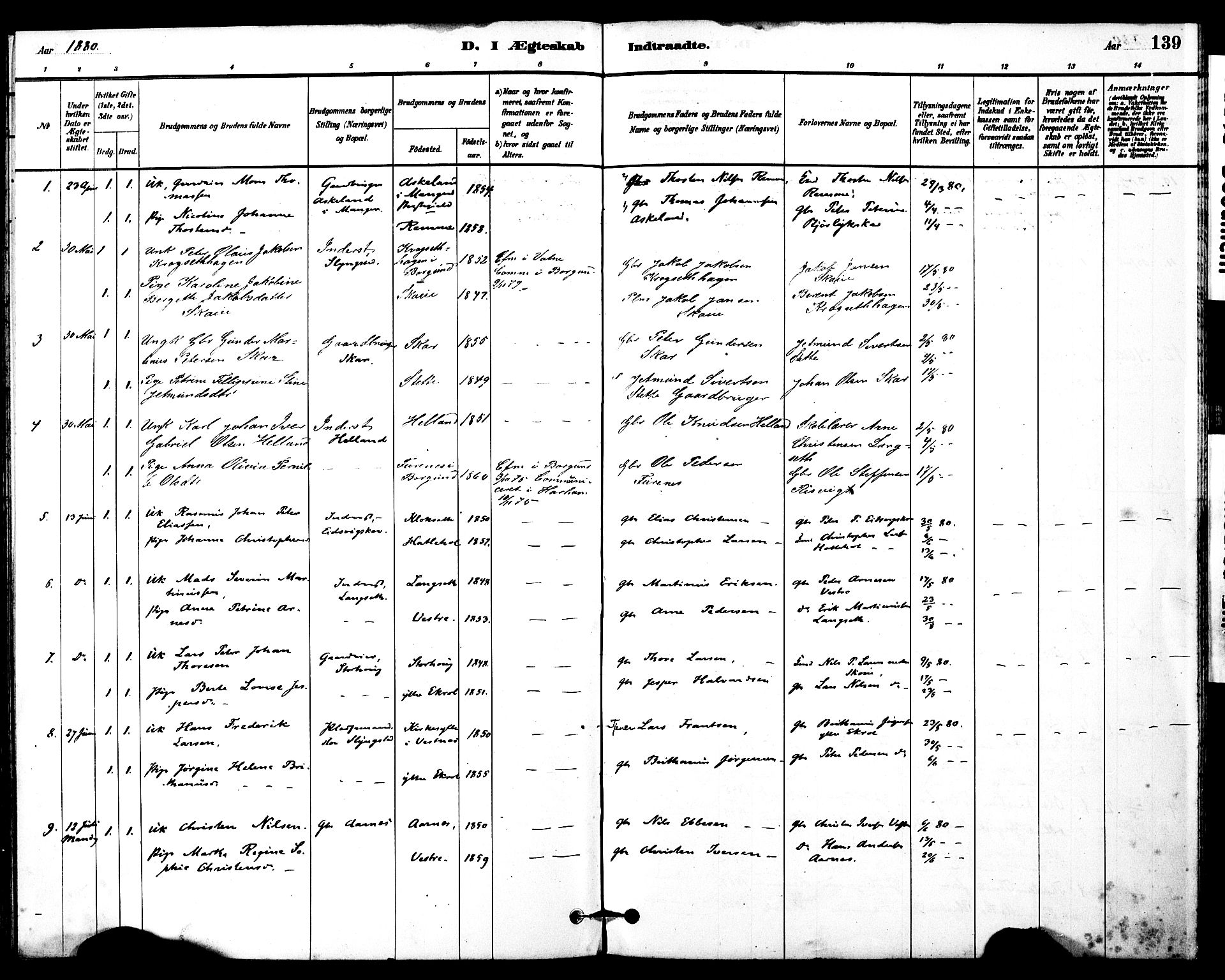 Ministerialprotokoller, klokkerbøker og fødselsregistre - Møre og Romsdal, SAT/A-1454/525/L0374: Parish register (official) no. 525A04, 1880-1899, p. 139