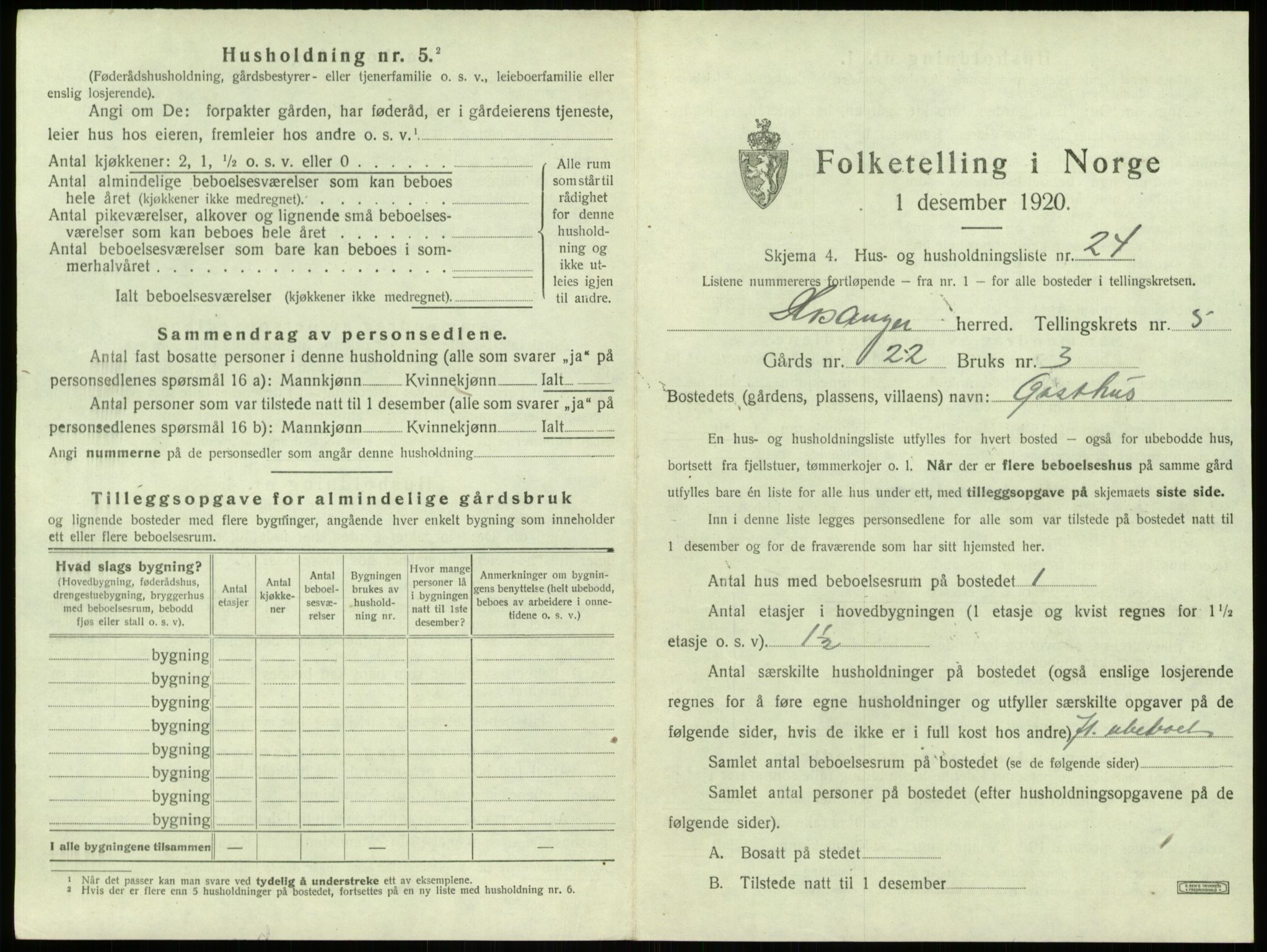 SAB, 1920 census for Hosanger, 1920, p. 311