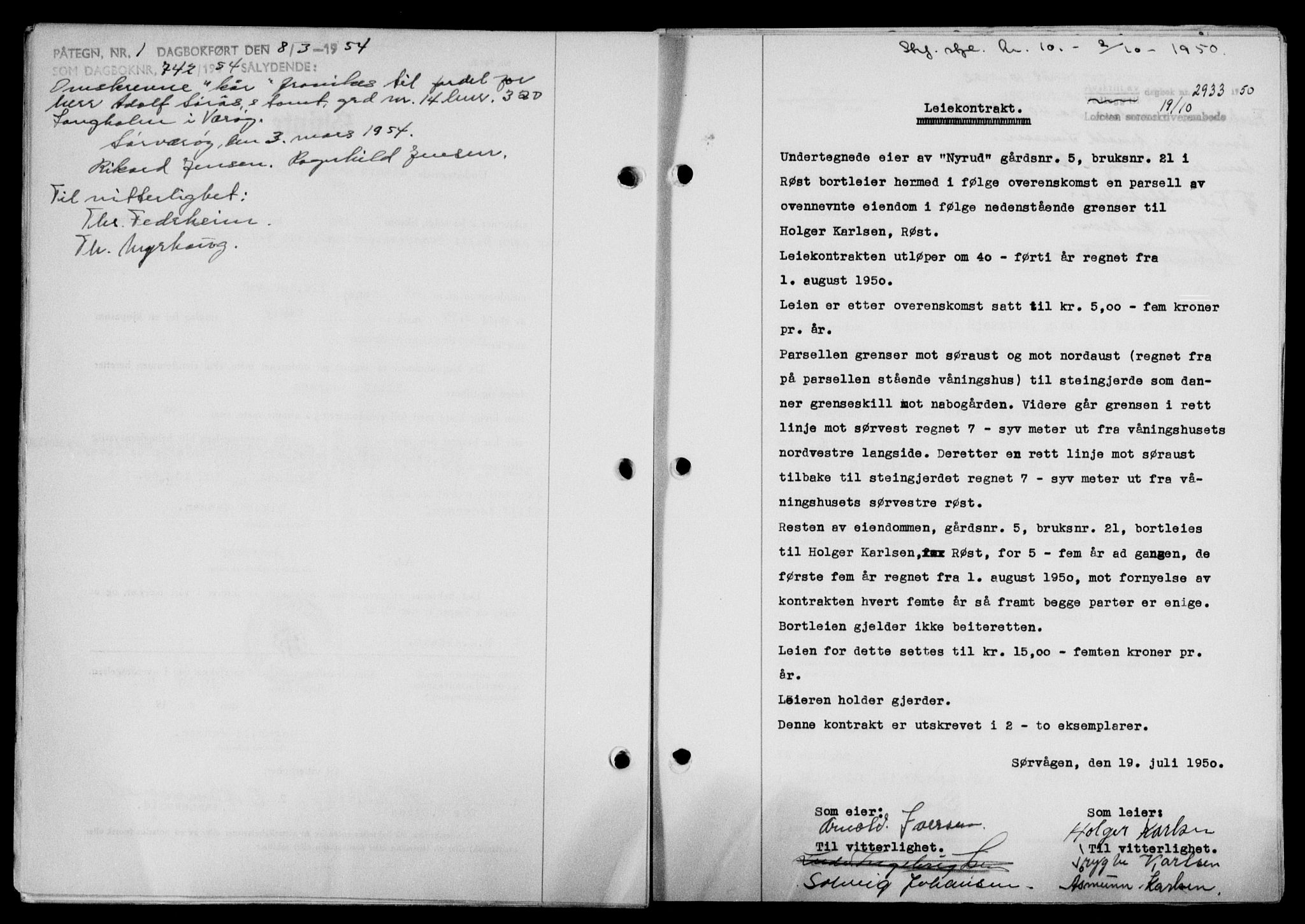 Lofoten sorenskriveri, SAT/A-0017/1/2/2C/L0024a: Mortgage book no. 24a, 1950-1950, Diary no: : 742/1950