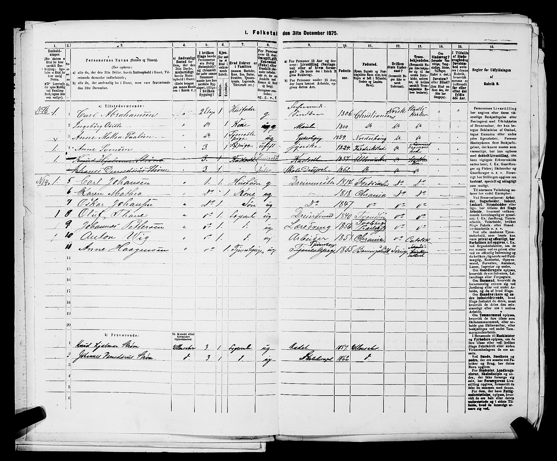 RA, 1875 census for 0301 Kristiania, 1875, p. 2390